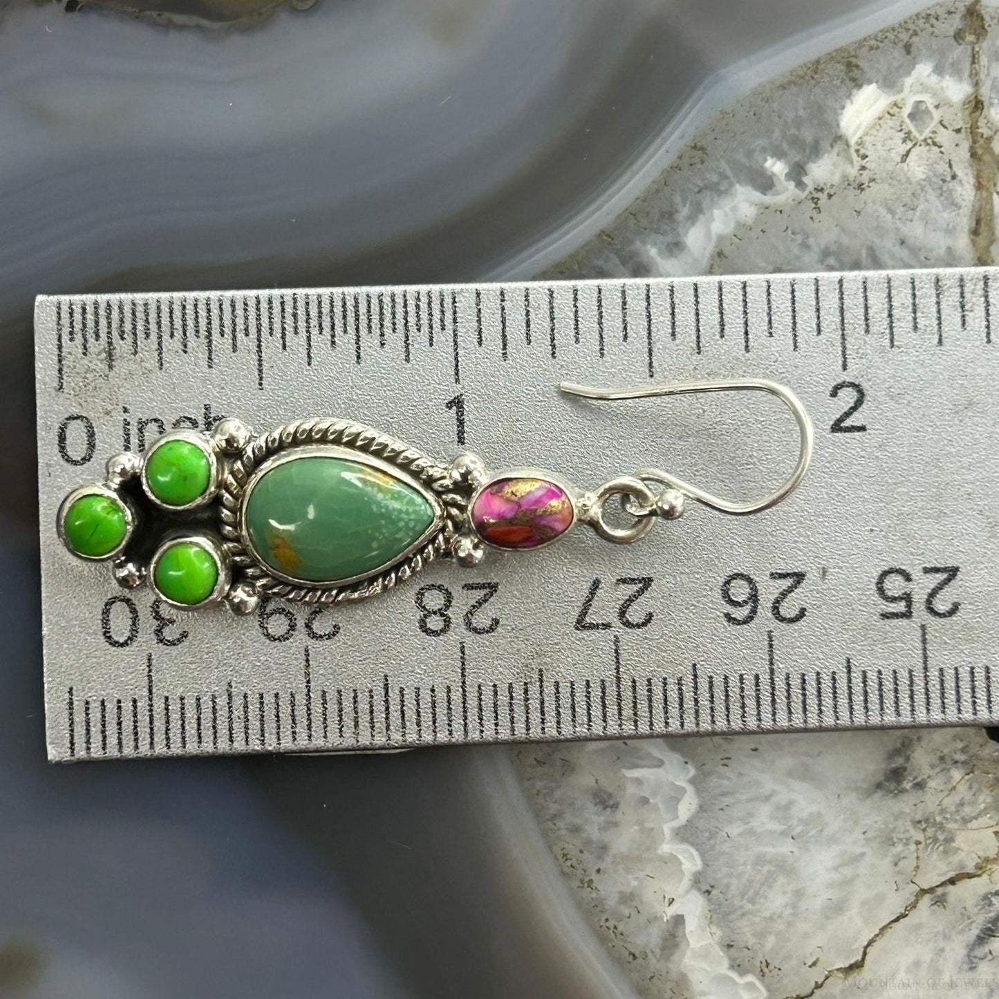 Sterling Silver Southwestern Style Multistone Dangle Earrings For Women #12