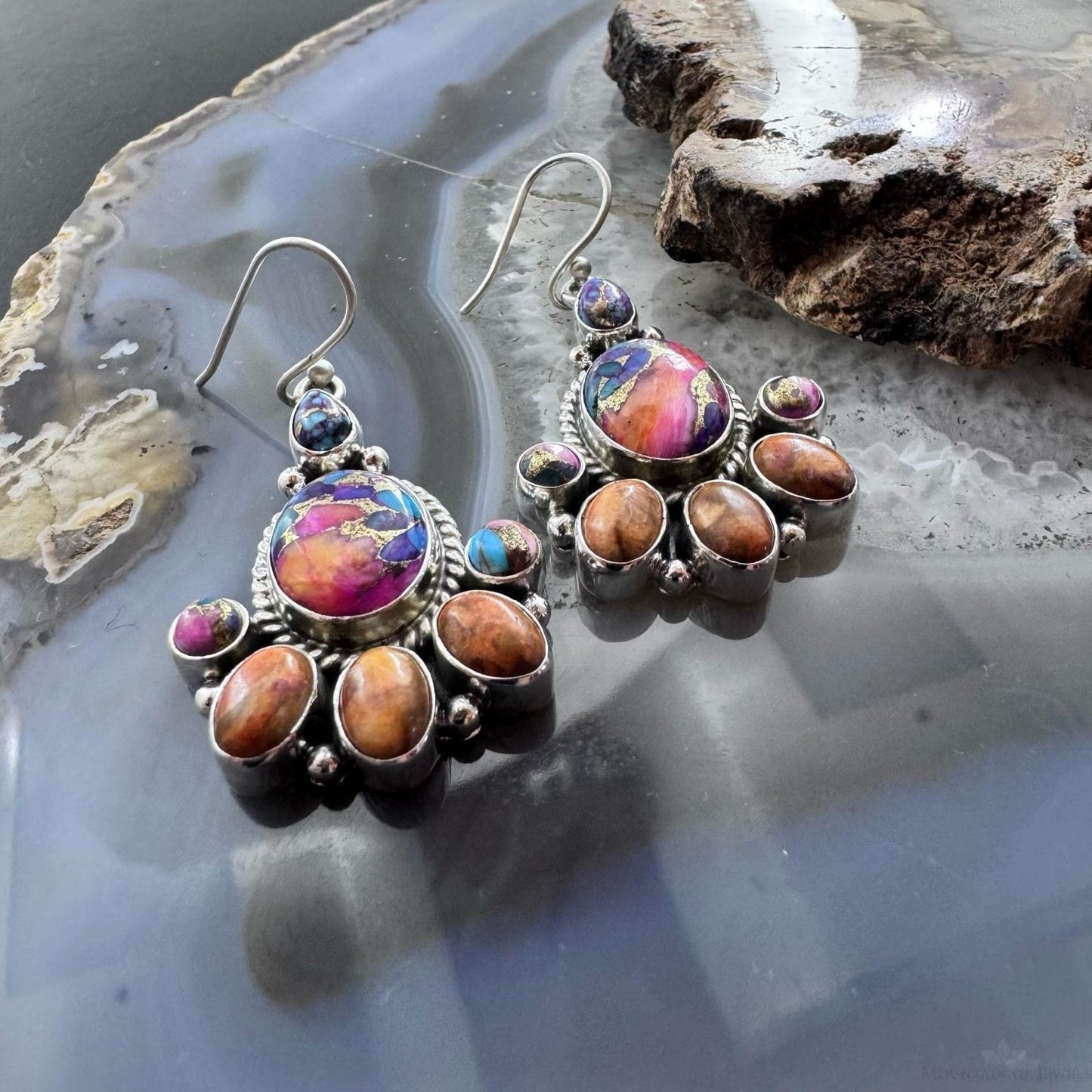 Sterling Silver Southwestern Style Multistone Cluster Dangle Earrings For Women #20