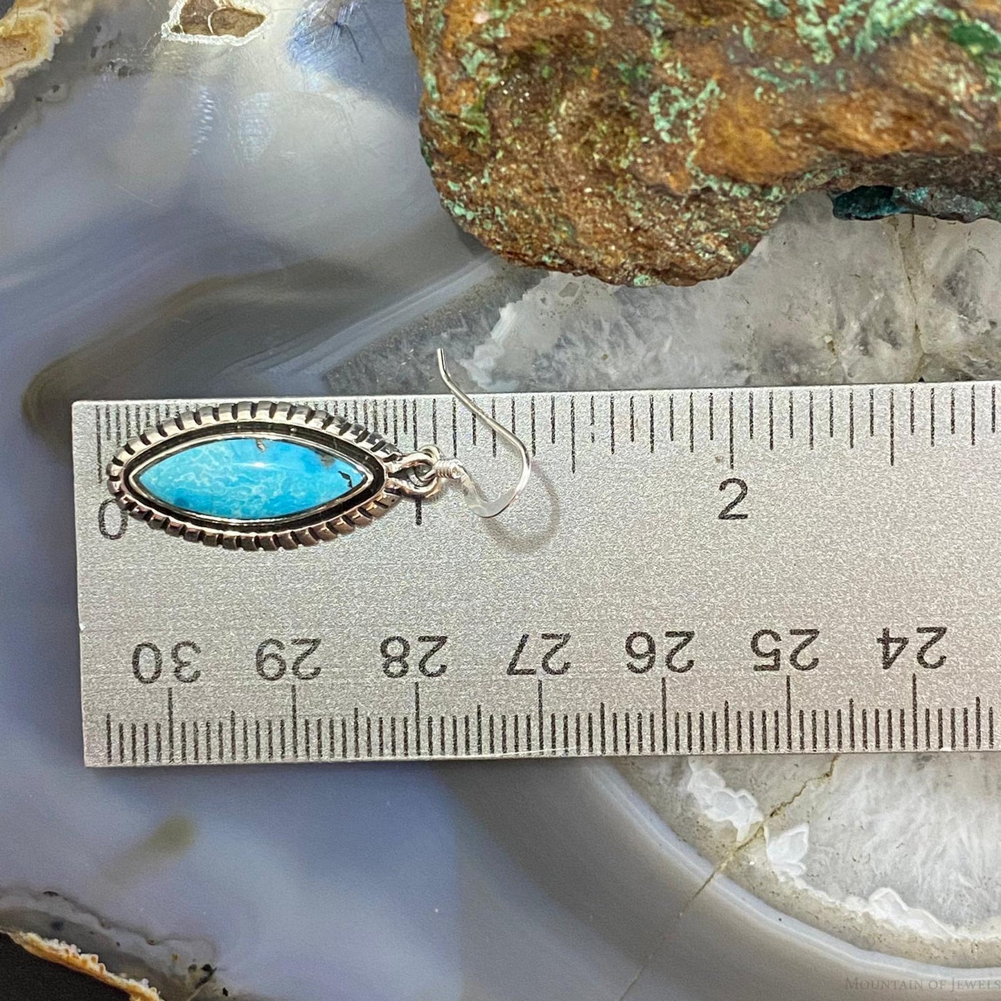 Native American Sterling Silver Marquise Blue Ridge Turquoise Dangle Earrings For Women #2