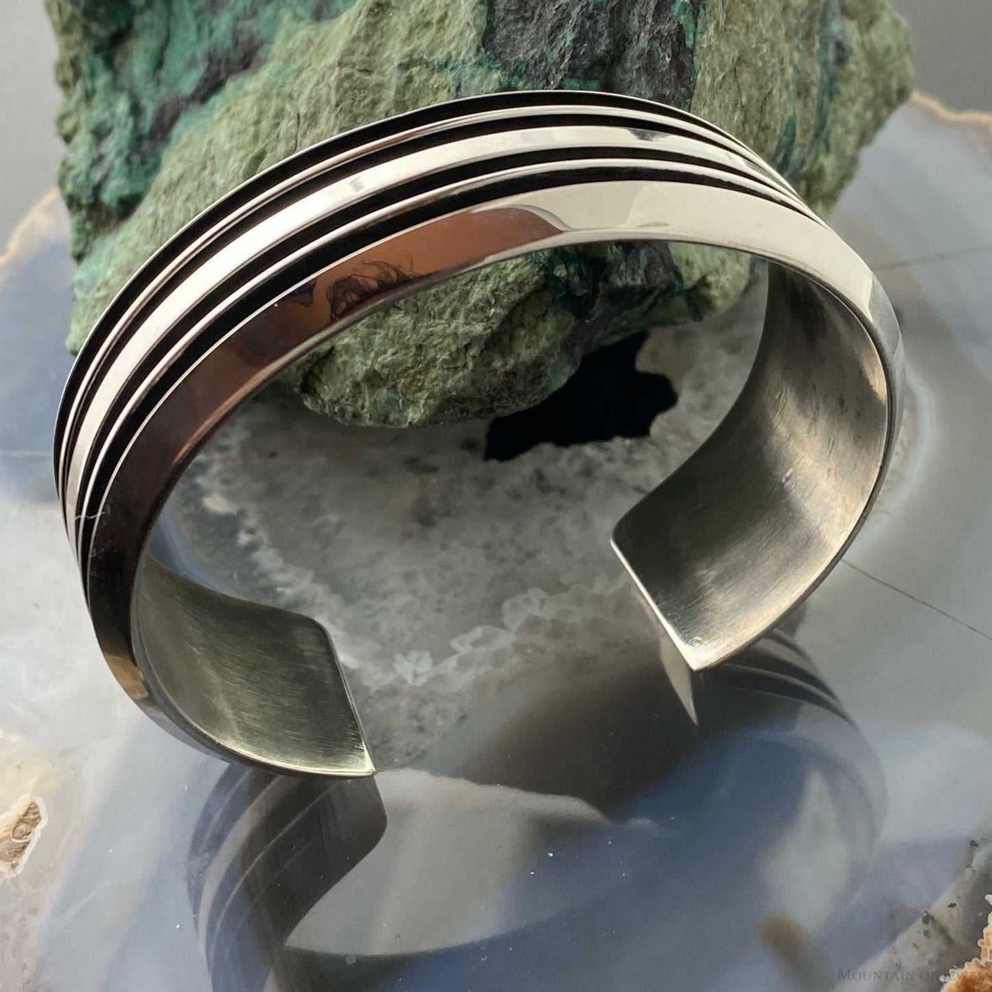 Tom Hawk Native American Sterling Silver Grooves Bracelet Cuff For Men