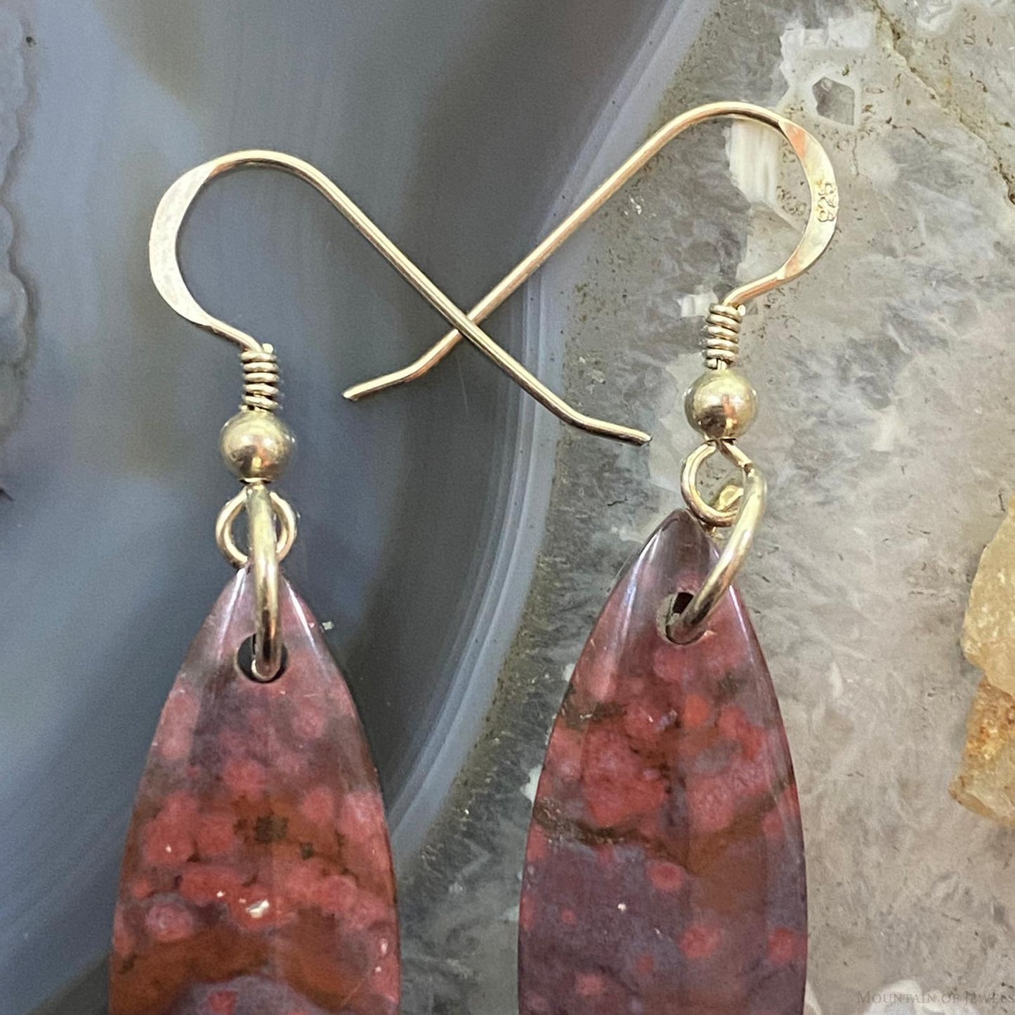 Sterling Silver Marquise River Jasper Slab Dangle Earrings For Women #138