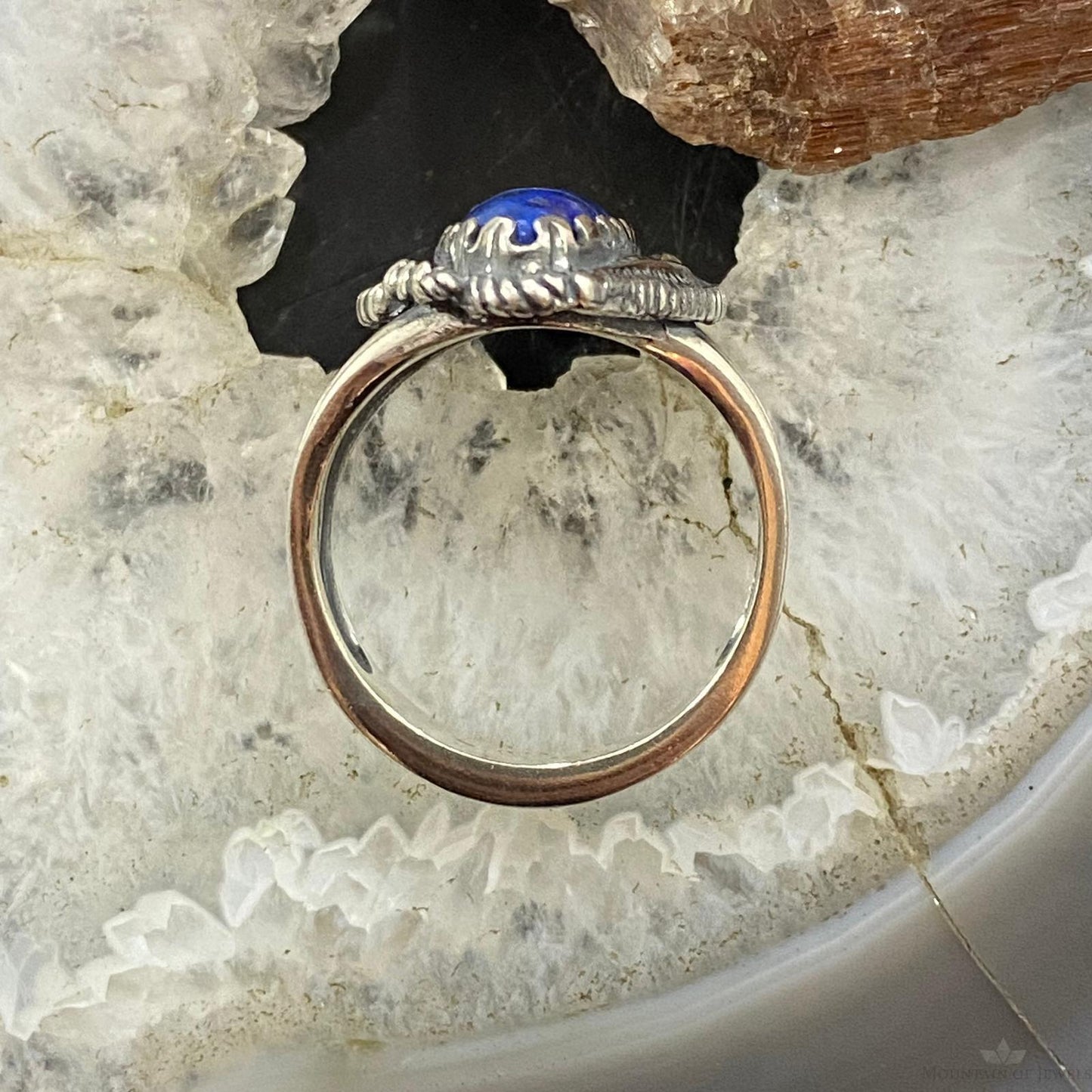 Carolyn Pollack Southwestern Style Sterling Silver Marquise Denim Lapis Decorated Ring For Women, Variety of Sizes