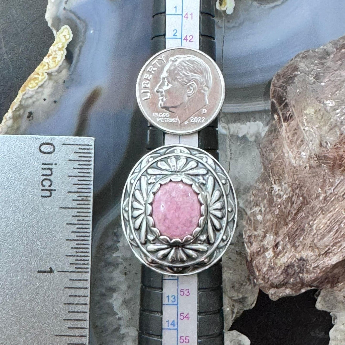 Carolyn Pollack Sterling Silver Oval Rhodochrosite Decorated Ring Size 5 For Women #1
