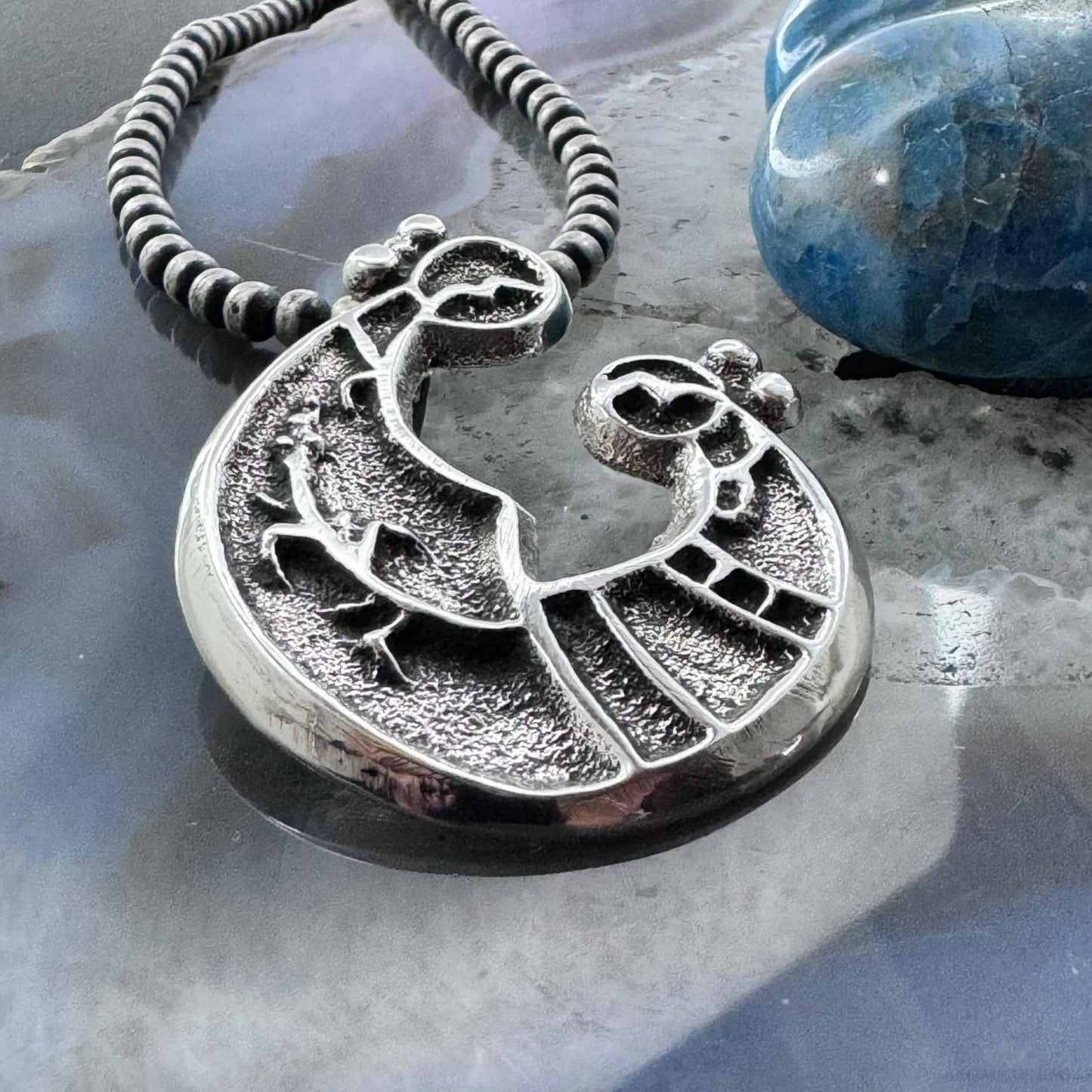 Gary Custer Native American Navajo Sterling Silver Tufa Cast Mother & Child Pendant For Women