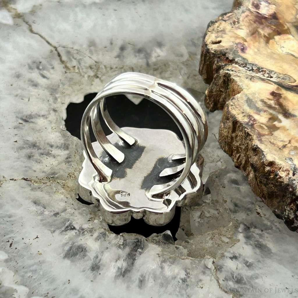 Sterling Silver Southwestern Style Mohave Turquoise Cluster Ring Size 7.5 For Women