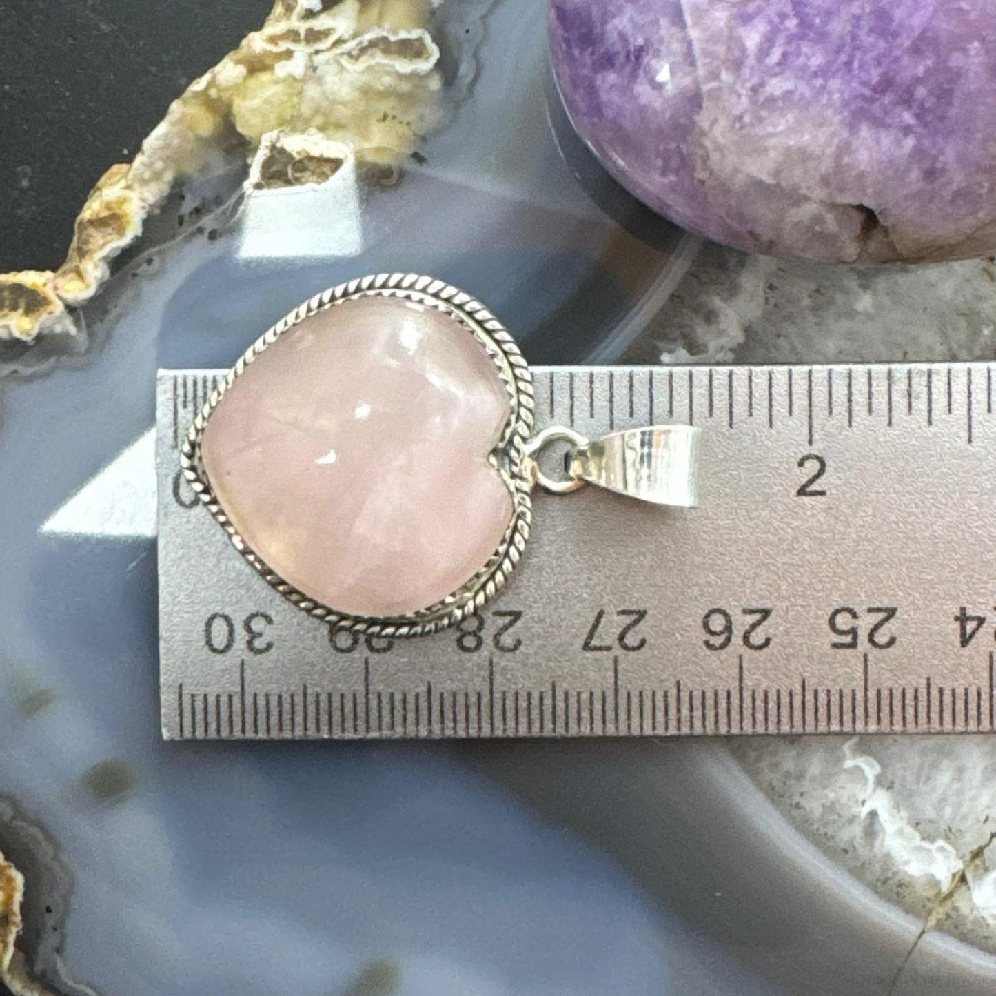 Sterling Silver Southwestern Style Pink Quartz Heart Shape Pendant For Women