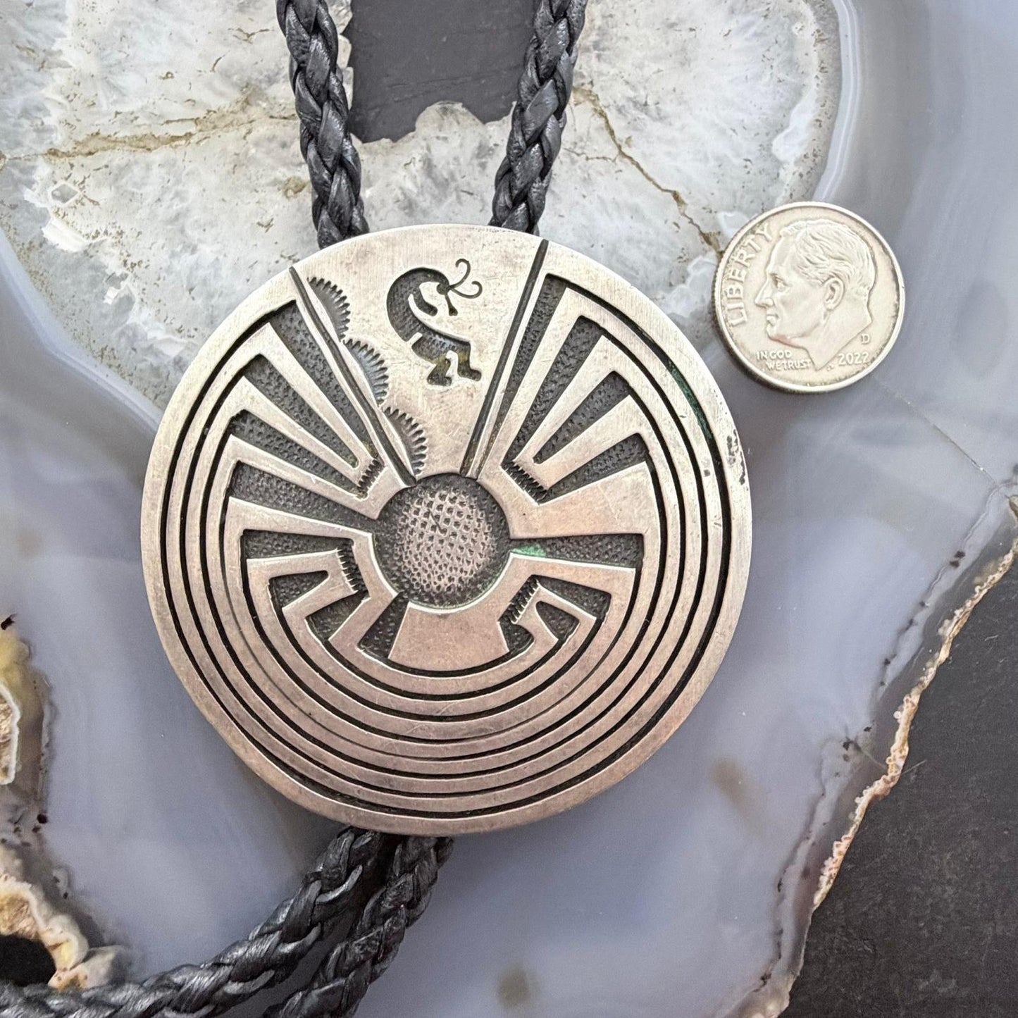 Vintage Hopi Native American Sterling Silver Man in the Maze Bolo Tie For Men