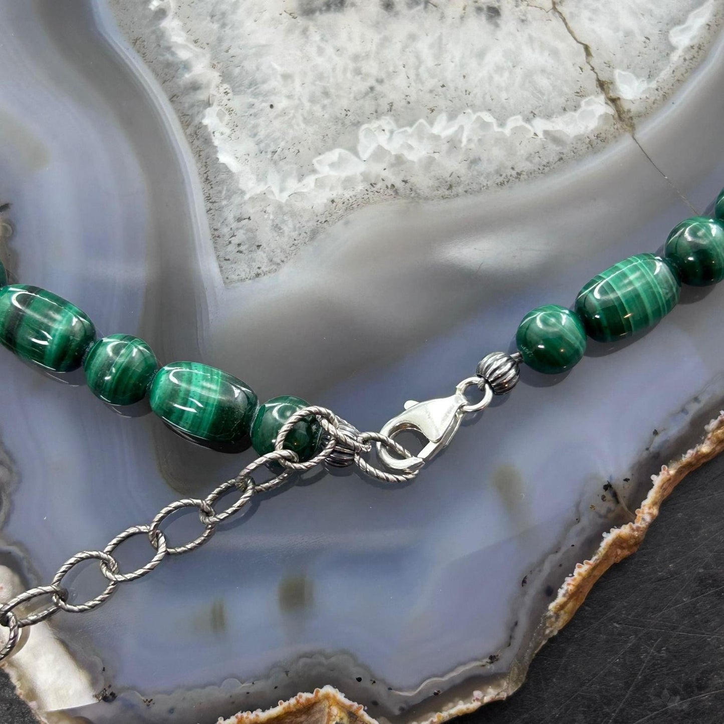 Carolyn Pollack Vintage 7mm-10mm Malachite Beads 35"-39" Necklace For Women