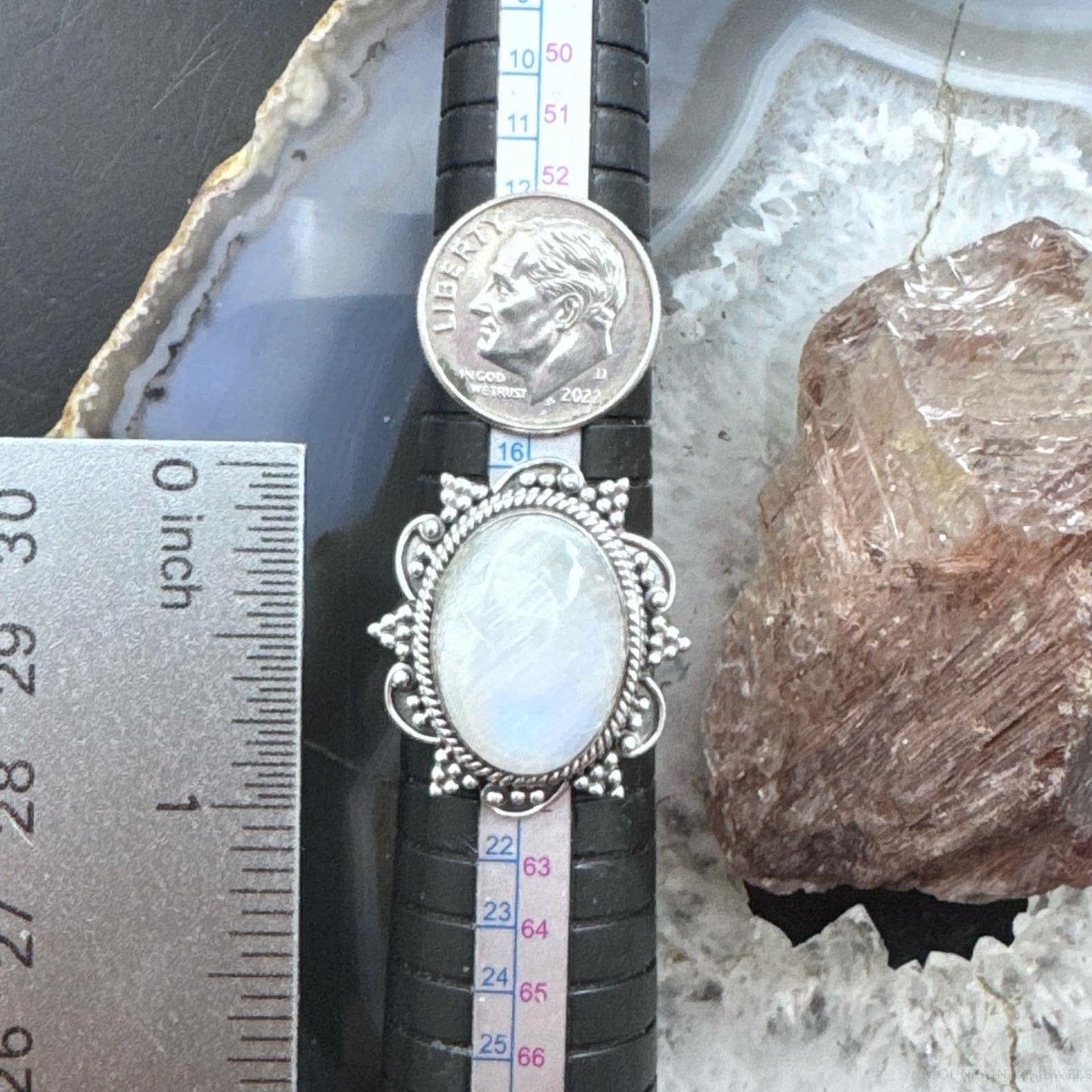 Sterling Silver Southwestern Style Oval Moonstone Decorated Ring Size 9 For Women