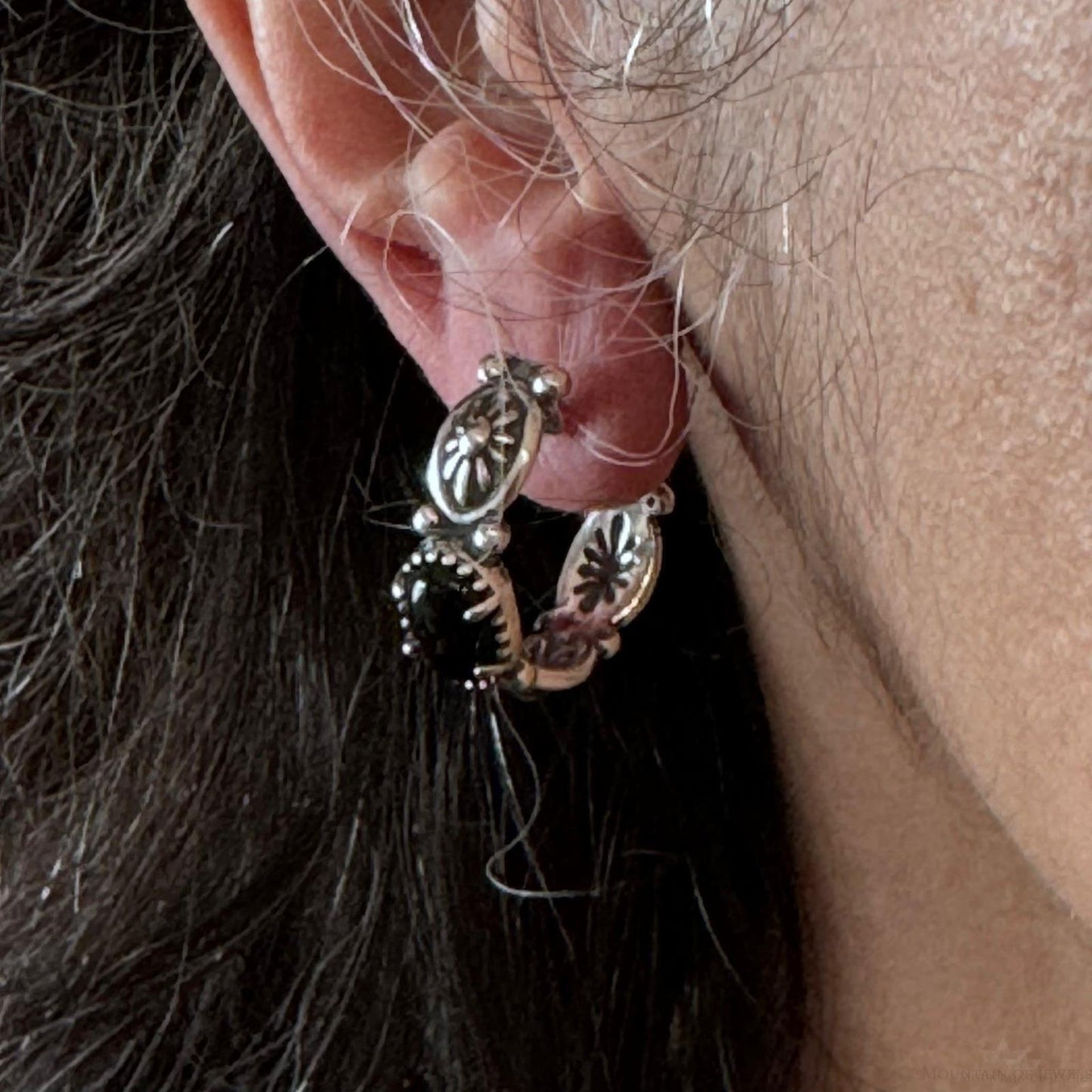 Carolyn Pollack Sterling Silver Oval Onyx Half Moon Hoop Earrings For Women