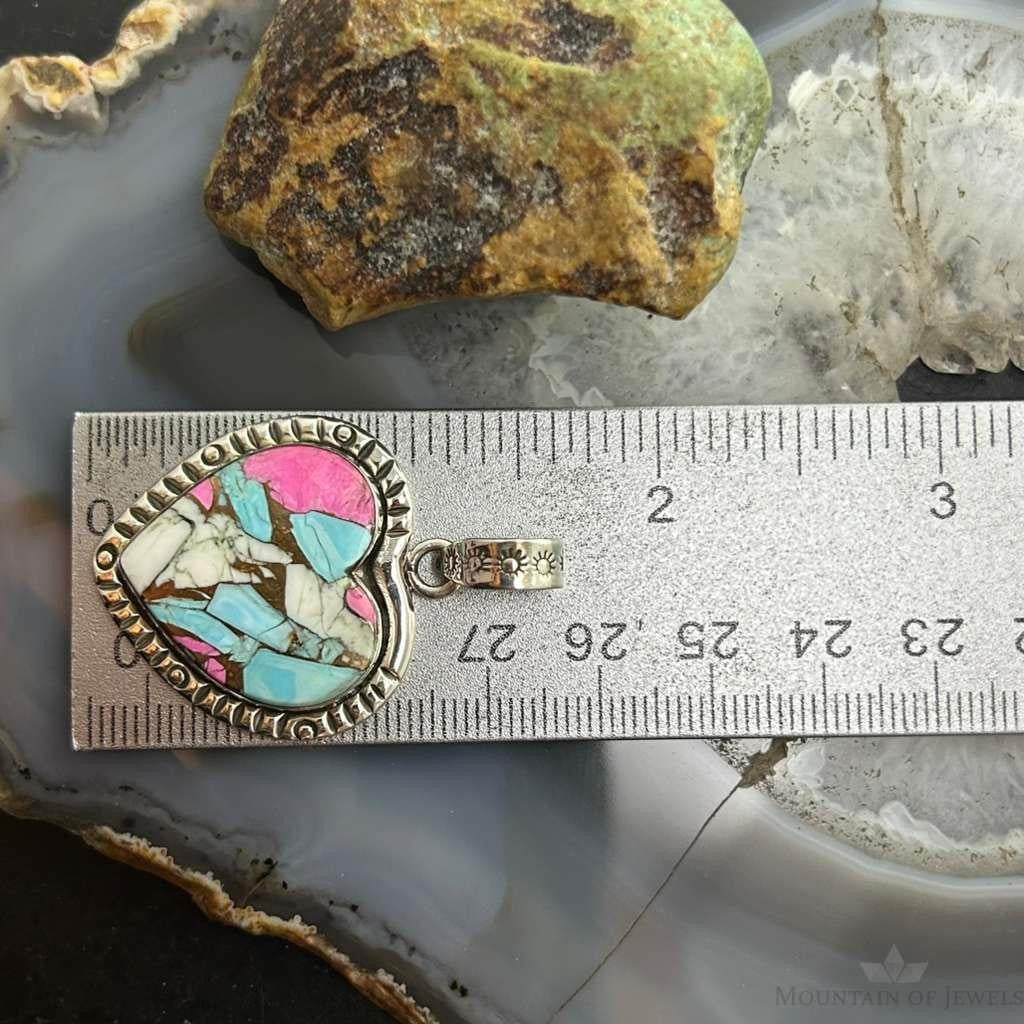Sterling Silver Southwestern Style Cotton Candy Heart Pendant For Women #2