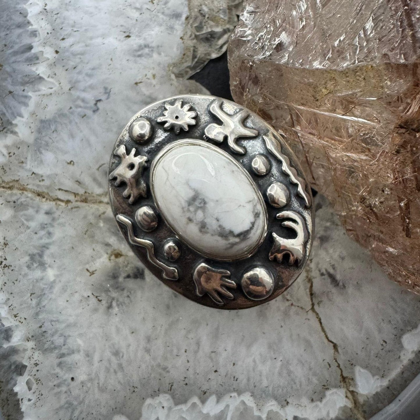 Carolyn Pollack Sterling Silver White Buffalo Petroglyph Ring Size 9 For Women