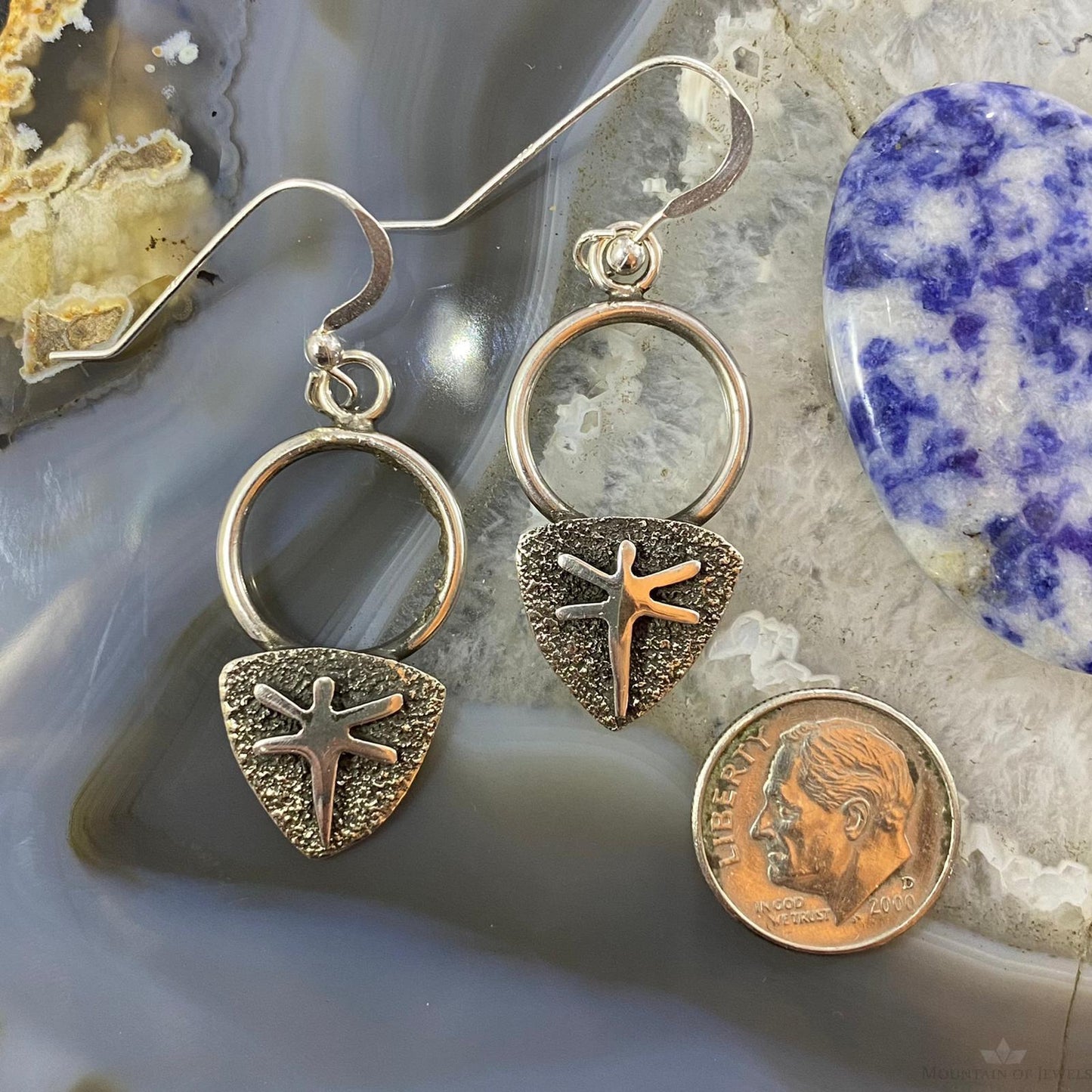 Alex Sanchez Native American Sterling Silver Petroglyph Dragonfly Dangle Earrings For Women