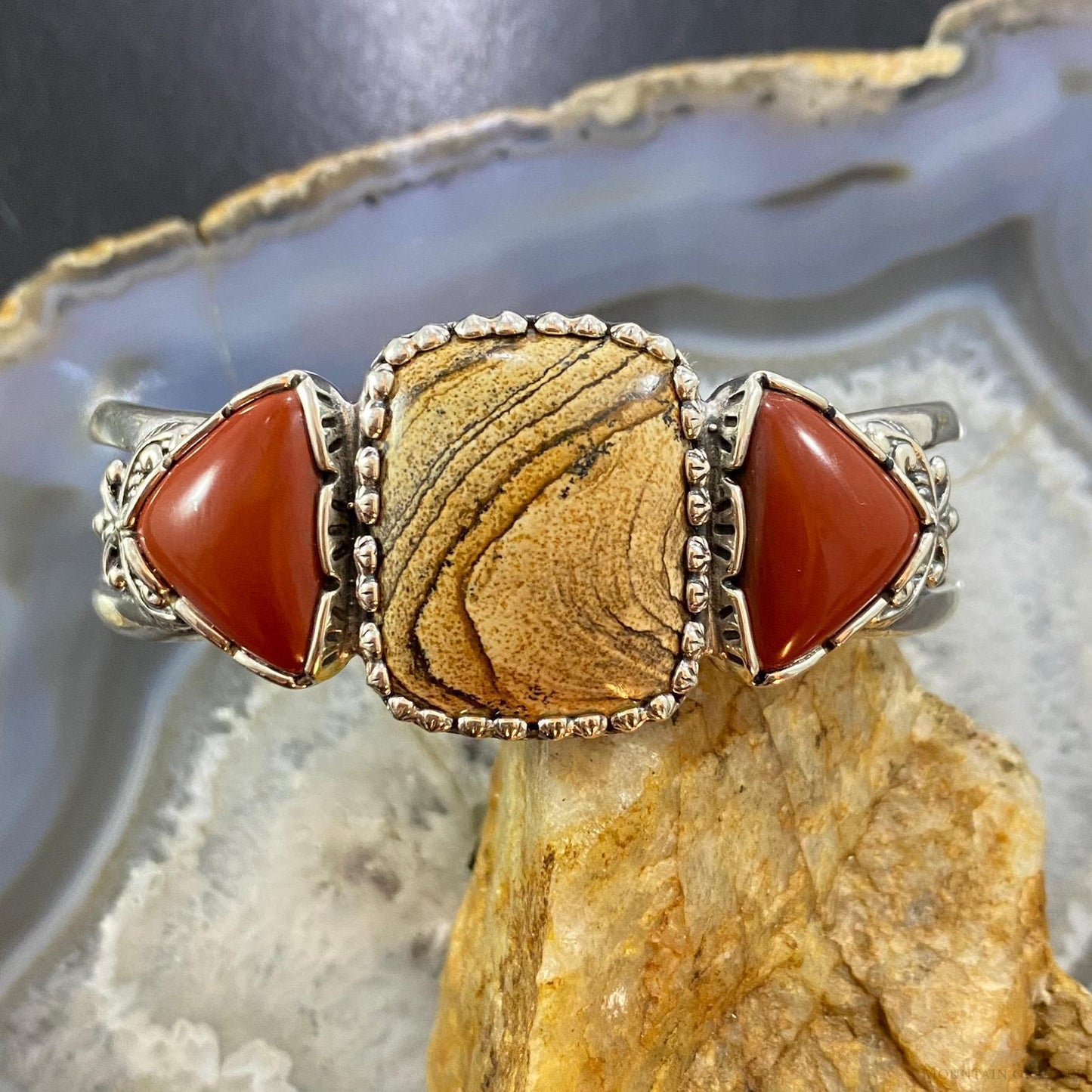 Carolyn Pollack Southwestern Style Sterling Silver Picture Jasper & Red Jasper Bracelet For Women