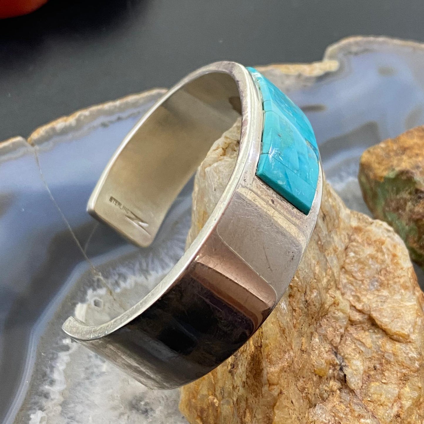 Drew M. Ruiz Native American Sterling Silver Inlay Turquoise Bracelet For Women