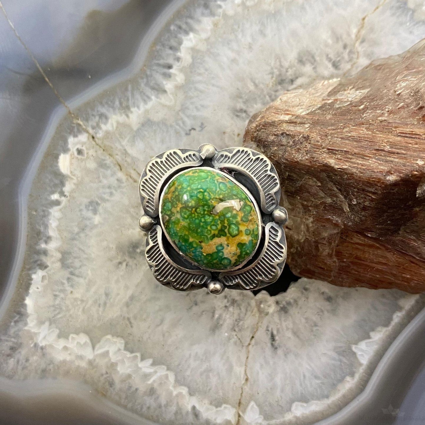 Gilbert Platero Native American Sterling Silver Oval Turquoise Ring Size 9