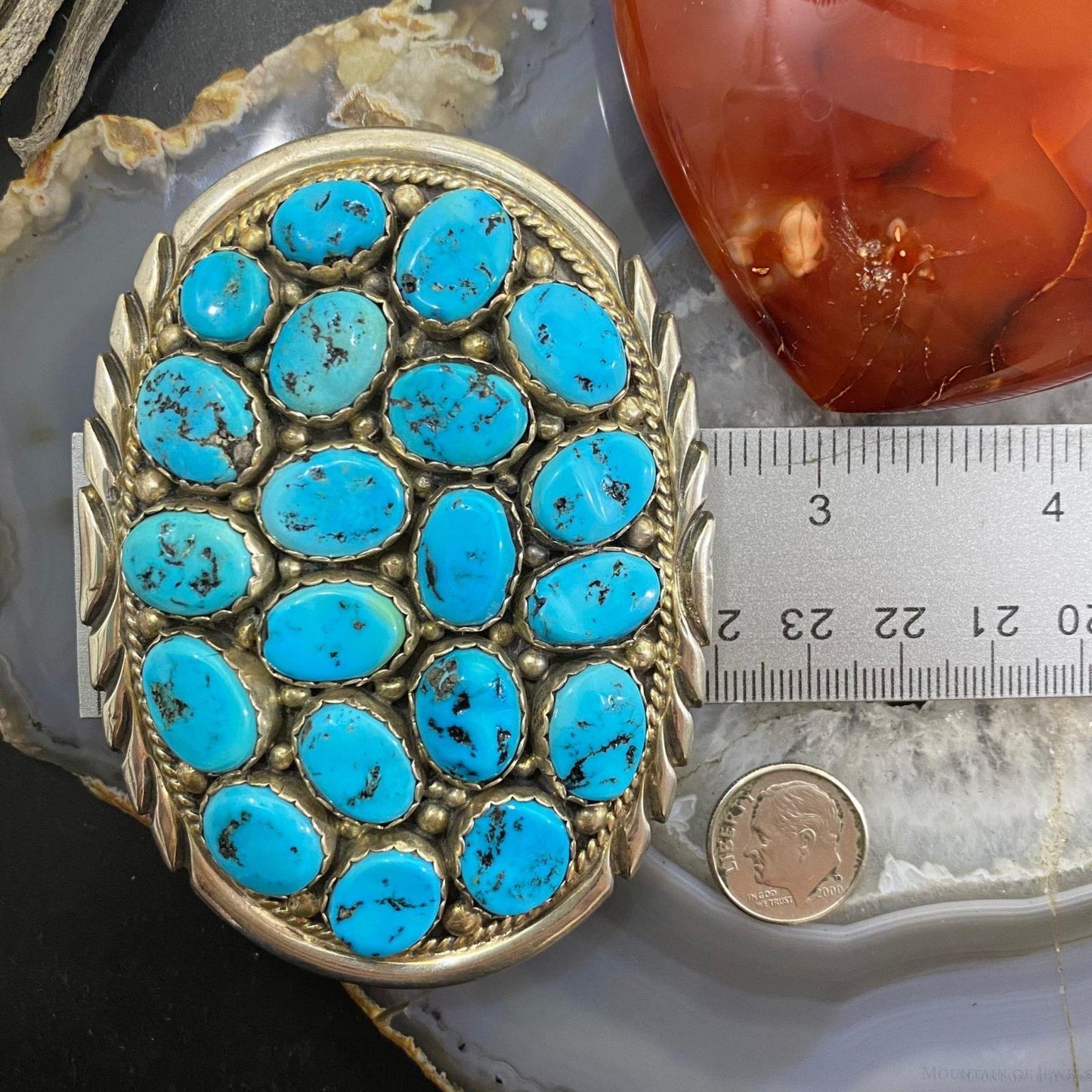 Vintage Heavy Native American Silver Oval Rough Turquoise Belt Buckle For Men