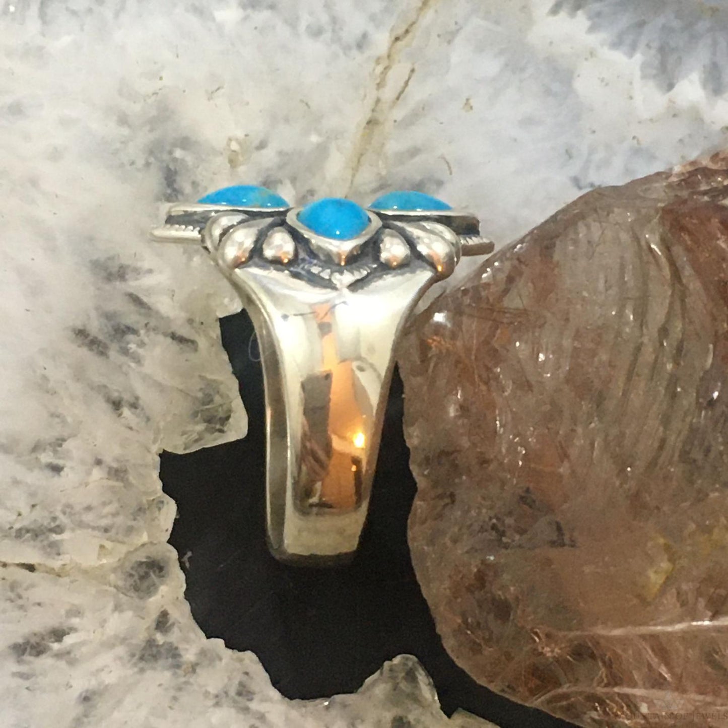 Carolyn Pollack Southwestern Style Sterling Silver 4 Sleeping Beauty Turquoise Cluster Ring For Women