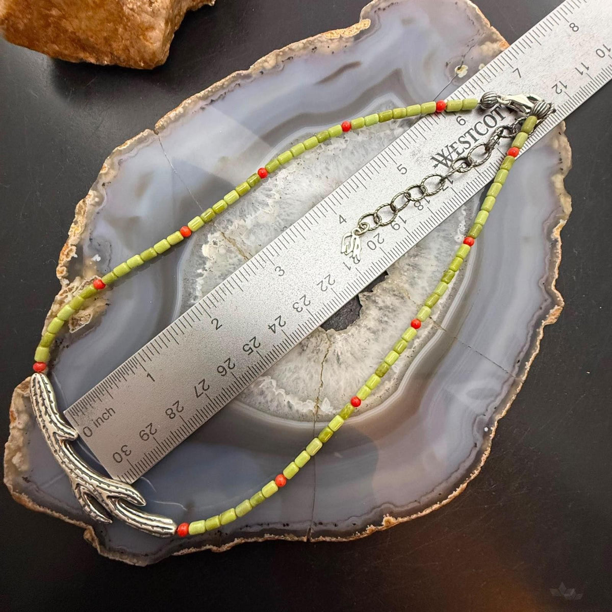 Carolyn Pollack Sterling Silver Cactus Pendant on Gaspeite 14"-17" Necklace For Women
