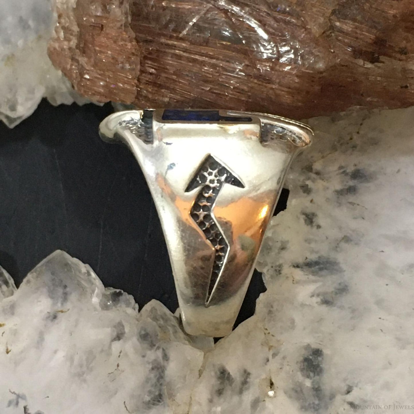Carolyn Pollack Southwestern Style Sterling Silver Lapis Chip Inlay Thunderbird Ring For Women