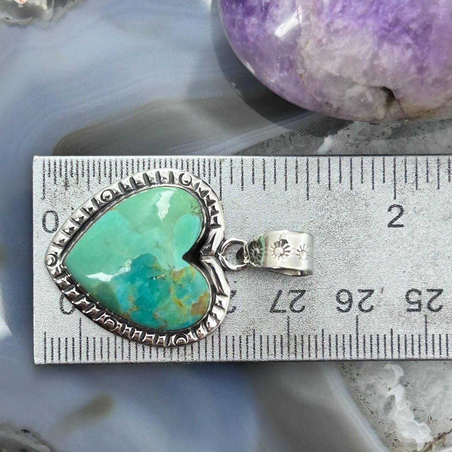 Sterling Silver Southwestern Style Turquoise Decorated Heart Pendant For Women