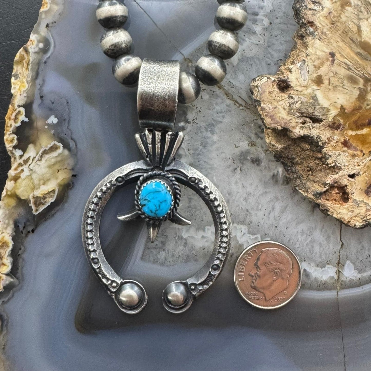 Eva & Linberg Billah Native American Sterling Turquoise Unisex Naja Pendant #3