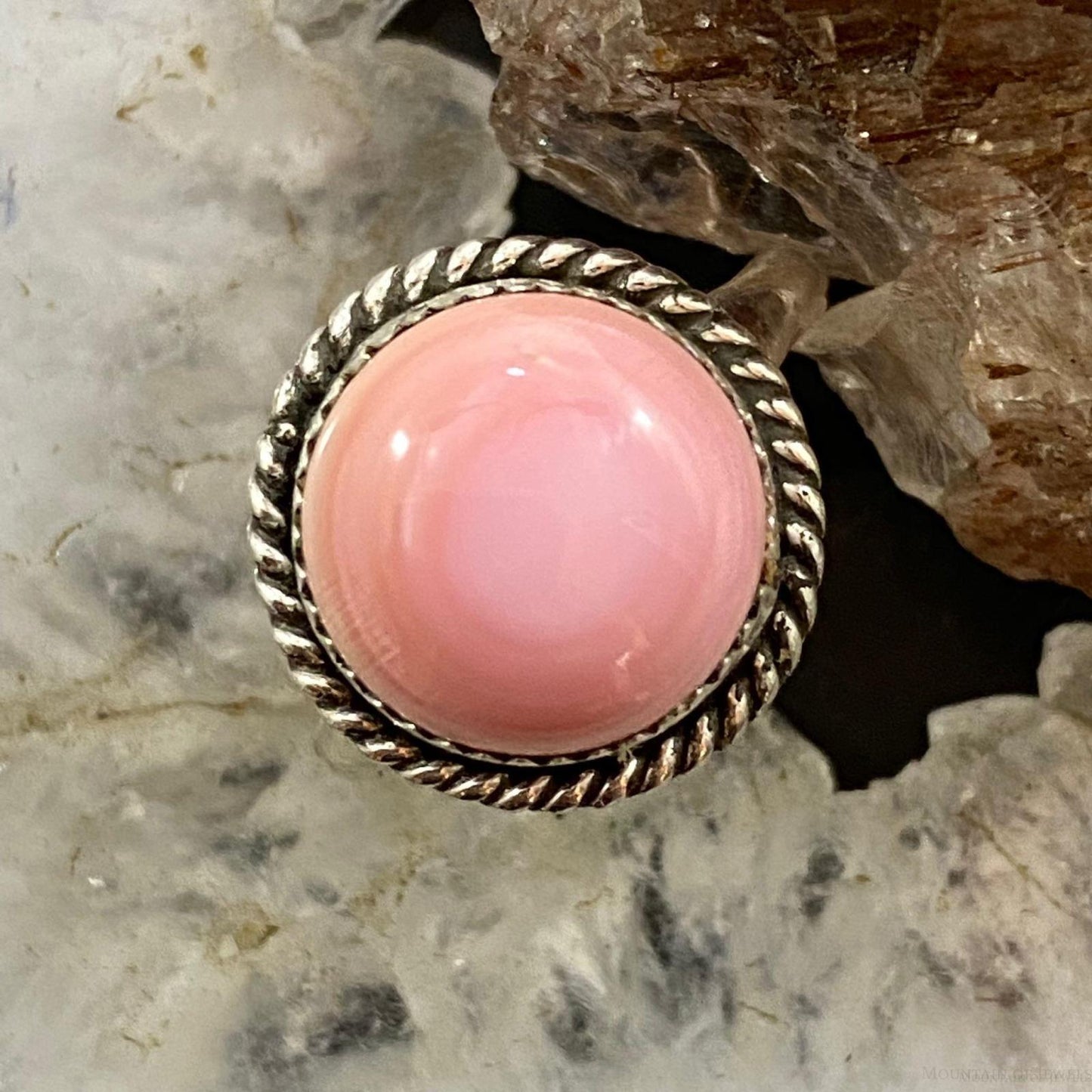 Native American Sterling Silver Rounded Pink Conch Ring Size 7.5 & 8 For Women