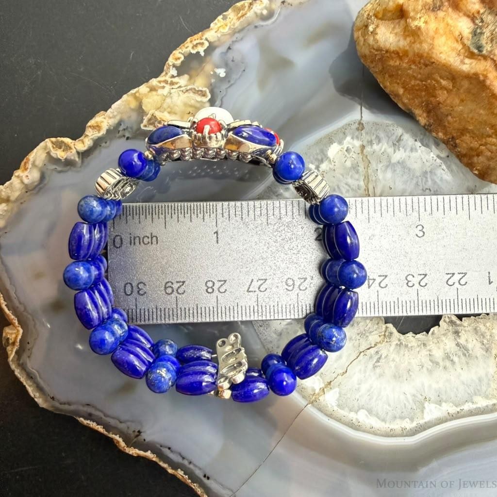 Carolyn Pollack Sterling Jaser, Lapis, Mop,3 Row Wire Stretchy Cuff For Women
