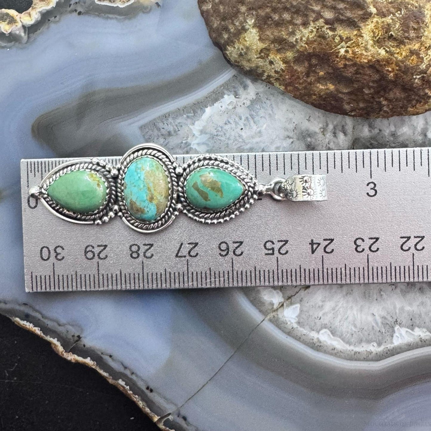 Sterling Silver Southwestern Style 3 Turquoise Decorated Pendant For Women