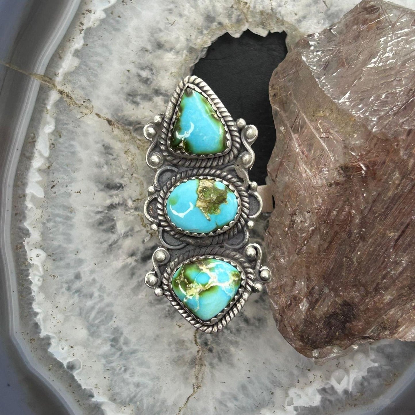 Sterling Silver Southwestern Style Sonora Gold Turquoise Adjustable Ring For Women #1