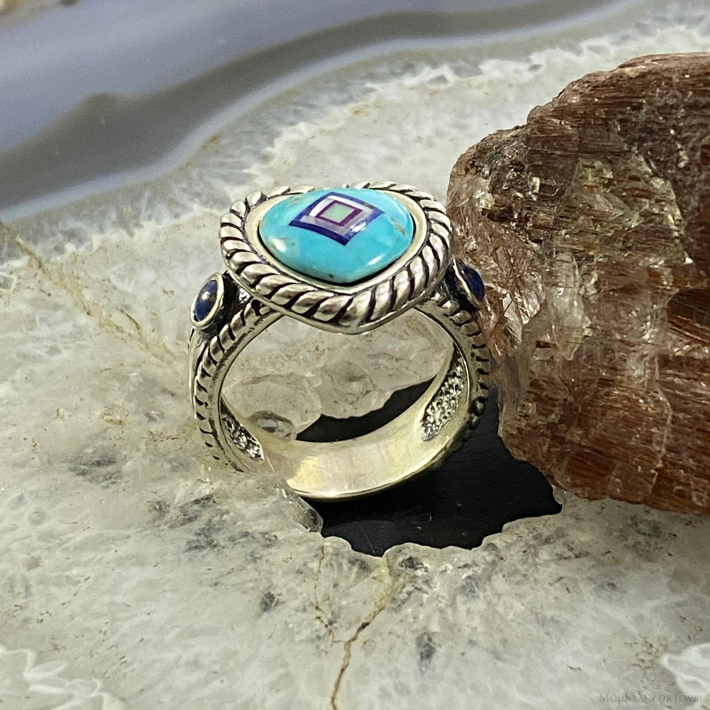 Carolyn Pollack Sterling Silver Turquoise Heart w/Inlay Decorated Ring Size 6, 8
