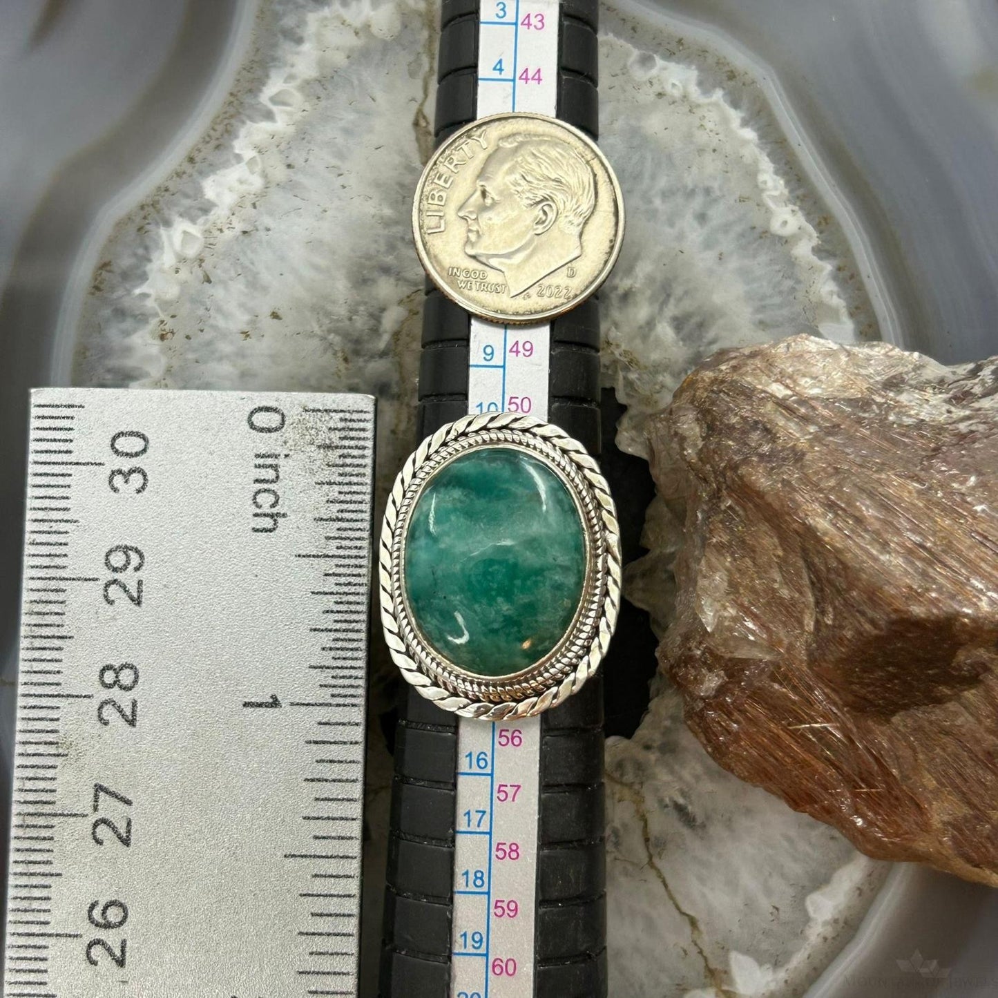 Sterling Silver Southwestern Style Oval Amazonite Decorated Ring Size 7 For Women