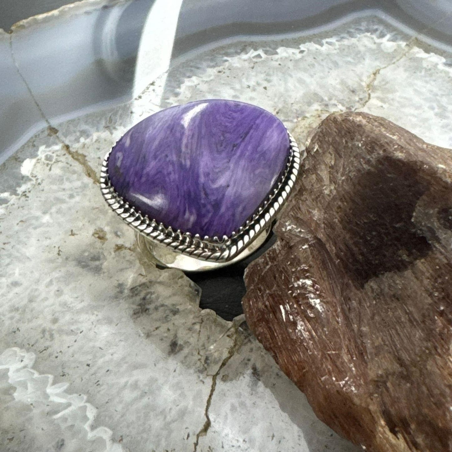Sterling Silver Southwestern Style Charoite Heart Ring For Women