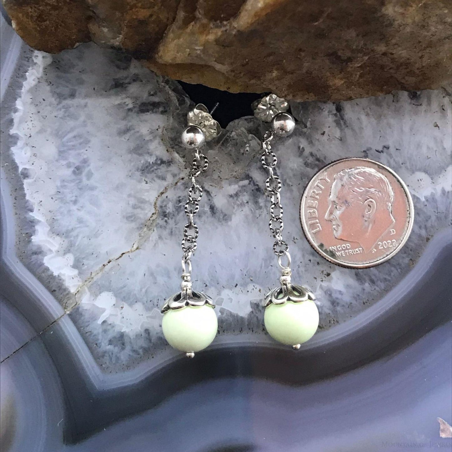 Carolyn Pollack Sterling Silver Gaspeite Bead Dangle Earrings For Women