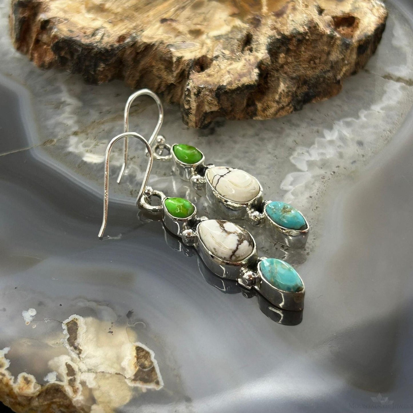 Sterling Silver Southwestern Style Multistone Dangle Earrings For Women #14