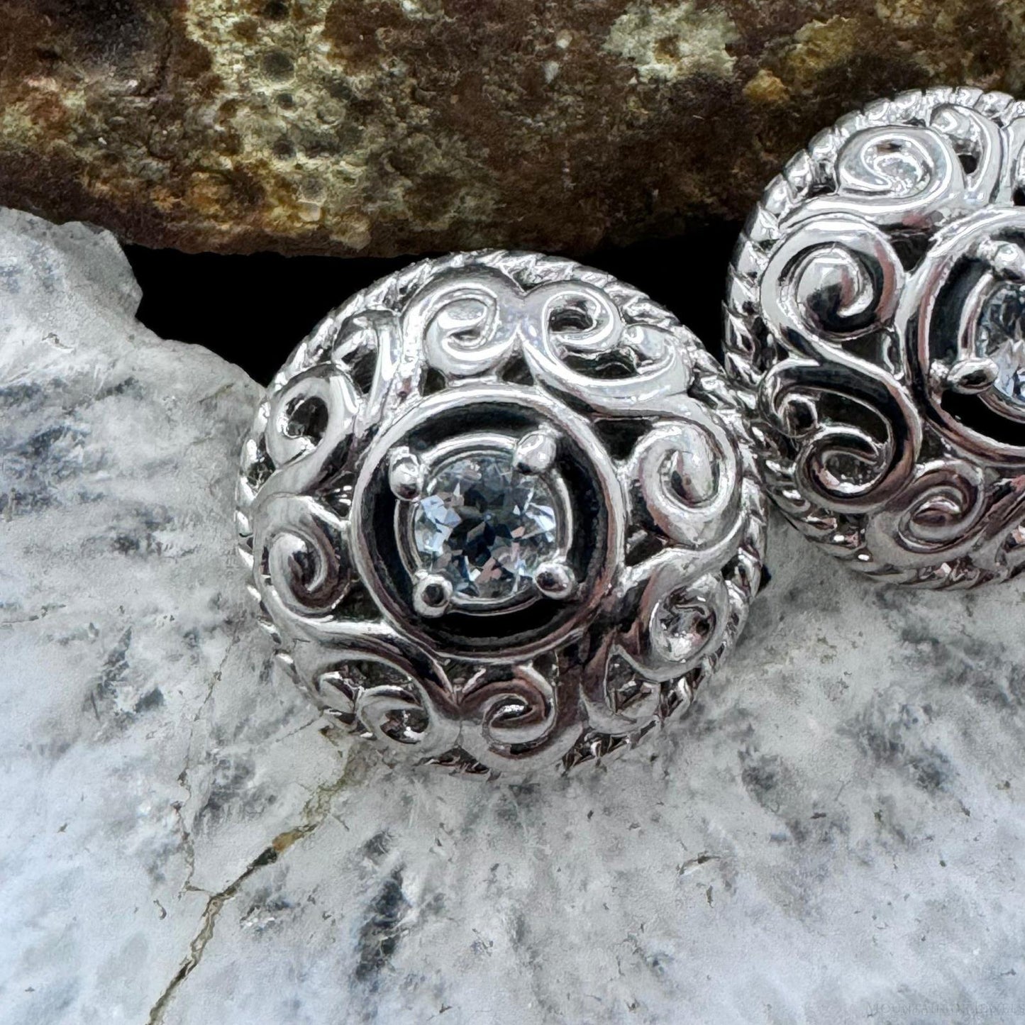 Carolyn Pollack Sterling Silver Faceted Round Aquamarine Omega Back Stud Earrings For Women