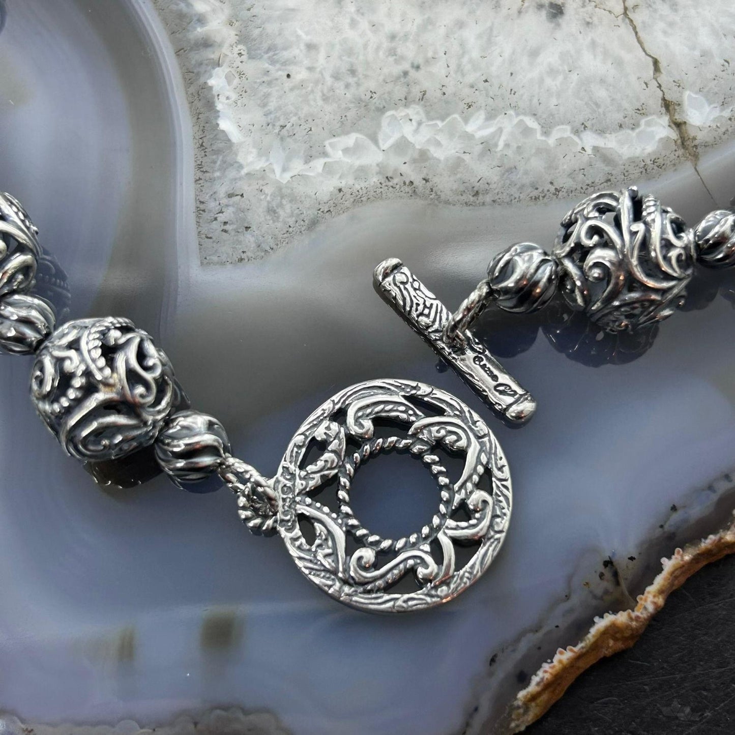 Carolyn Pollack Sterling Silver Swirl Beads w/Round Toggle Necklace For Women