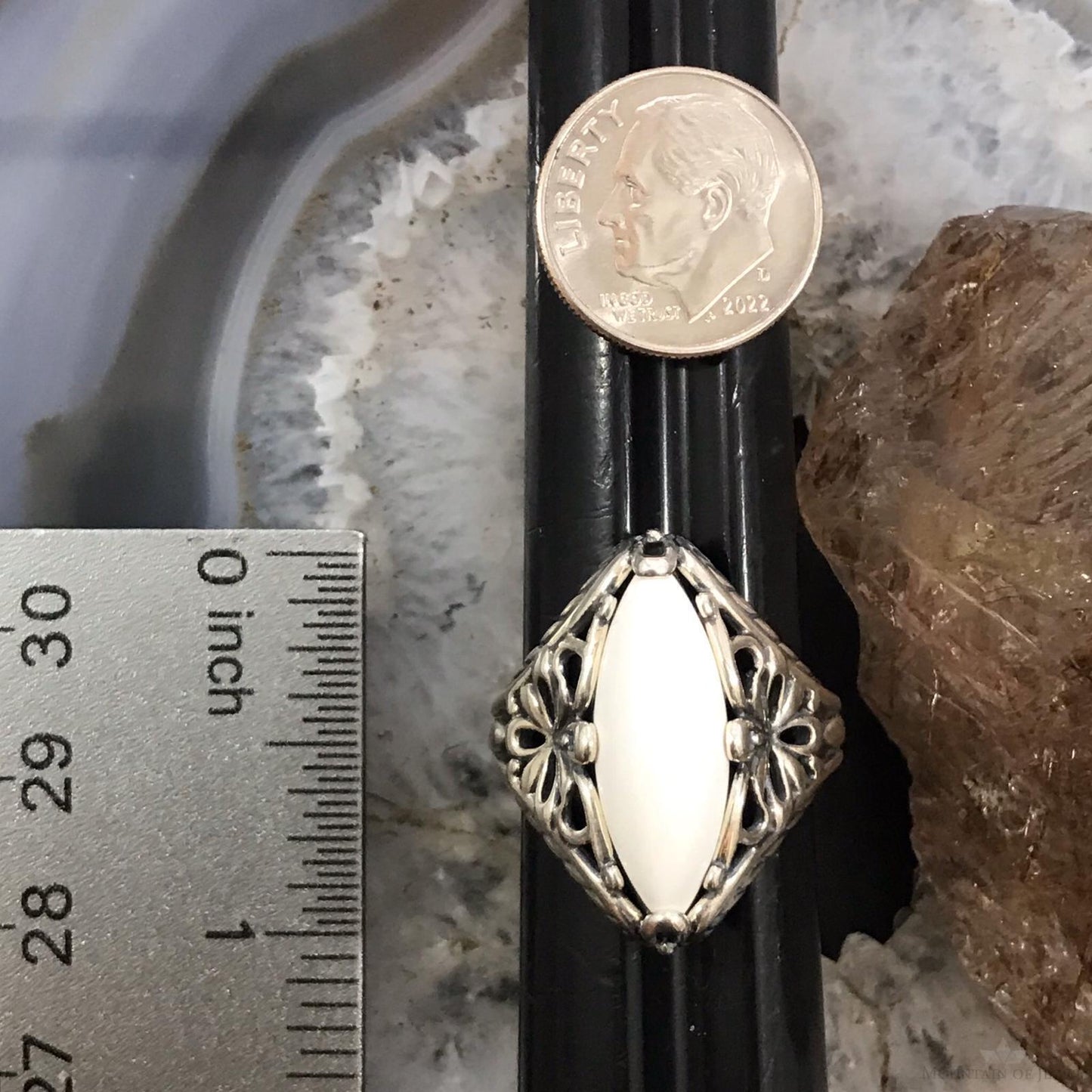 Carolyn Pollack Sterling Silver Marquise White Jasper Decorated Ring Size 8.25 For Women