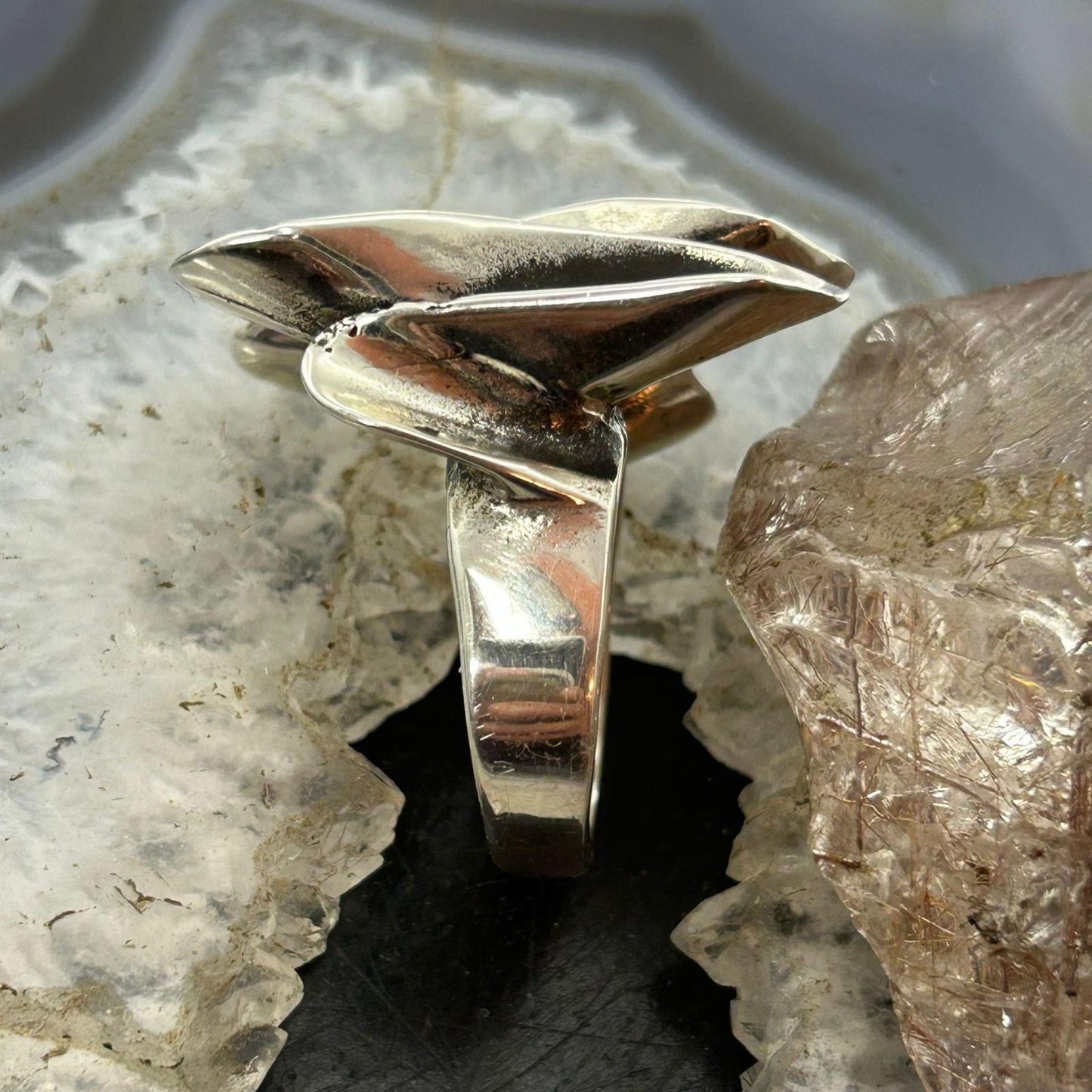 Sterling Silver Wave Design Modern Fashion Ring Sz 9.75 For Women, Taxco Mexico