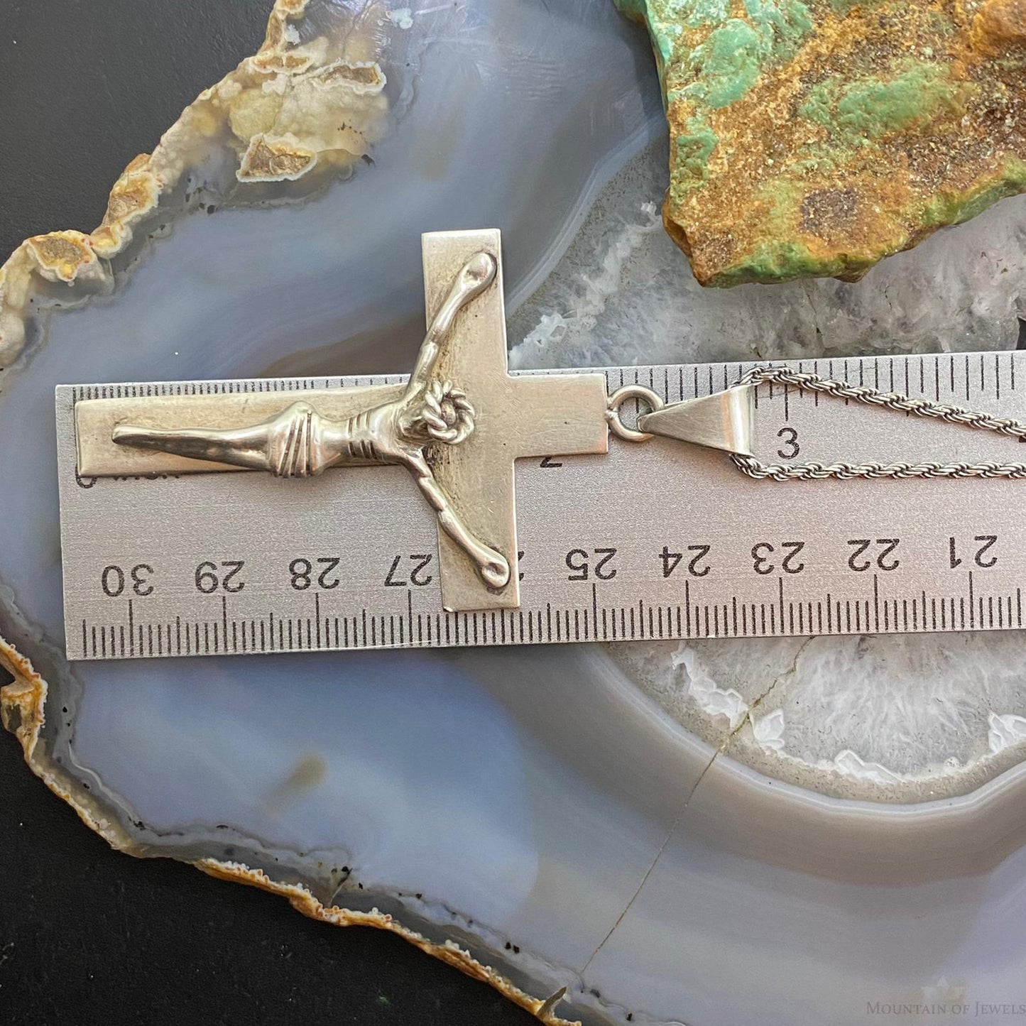Vintage Sterling Silver Crucifix Pendant with Sterling Rope Necklace 20"