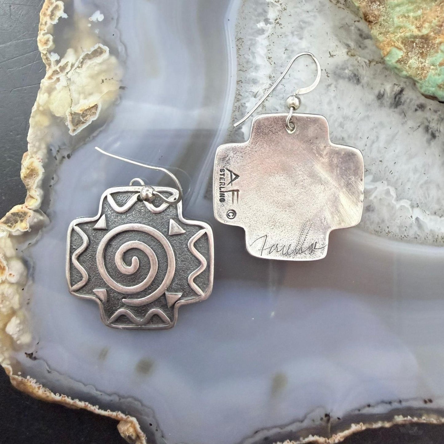 Ann Farella Santa Fe Sterling Silver Circle of Life Cross Dangle Earrings For Women
