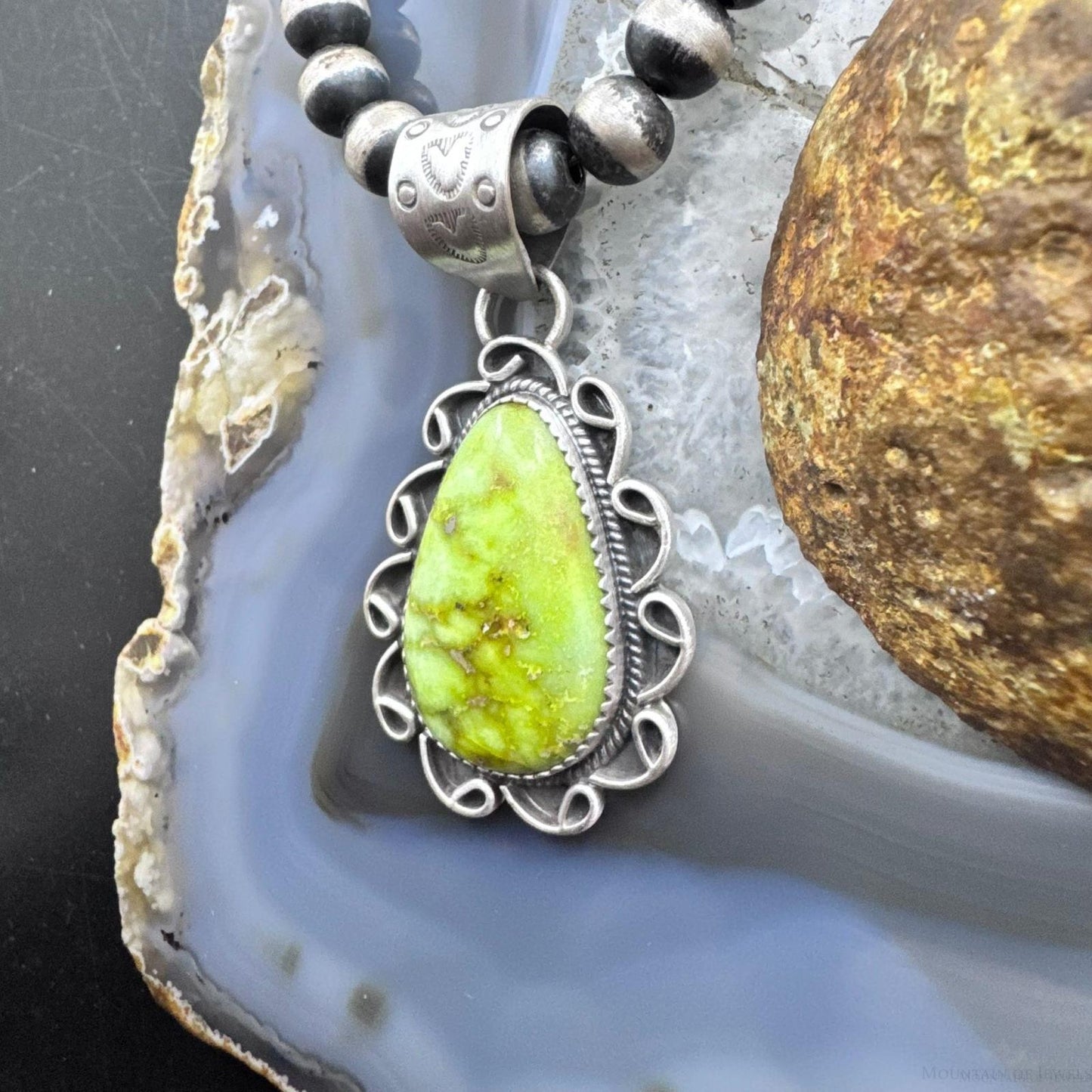 Sterling Silver Southwestern Style Large Teardrop Palomino Pendant For Women
