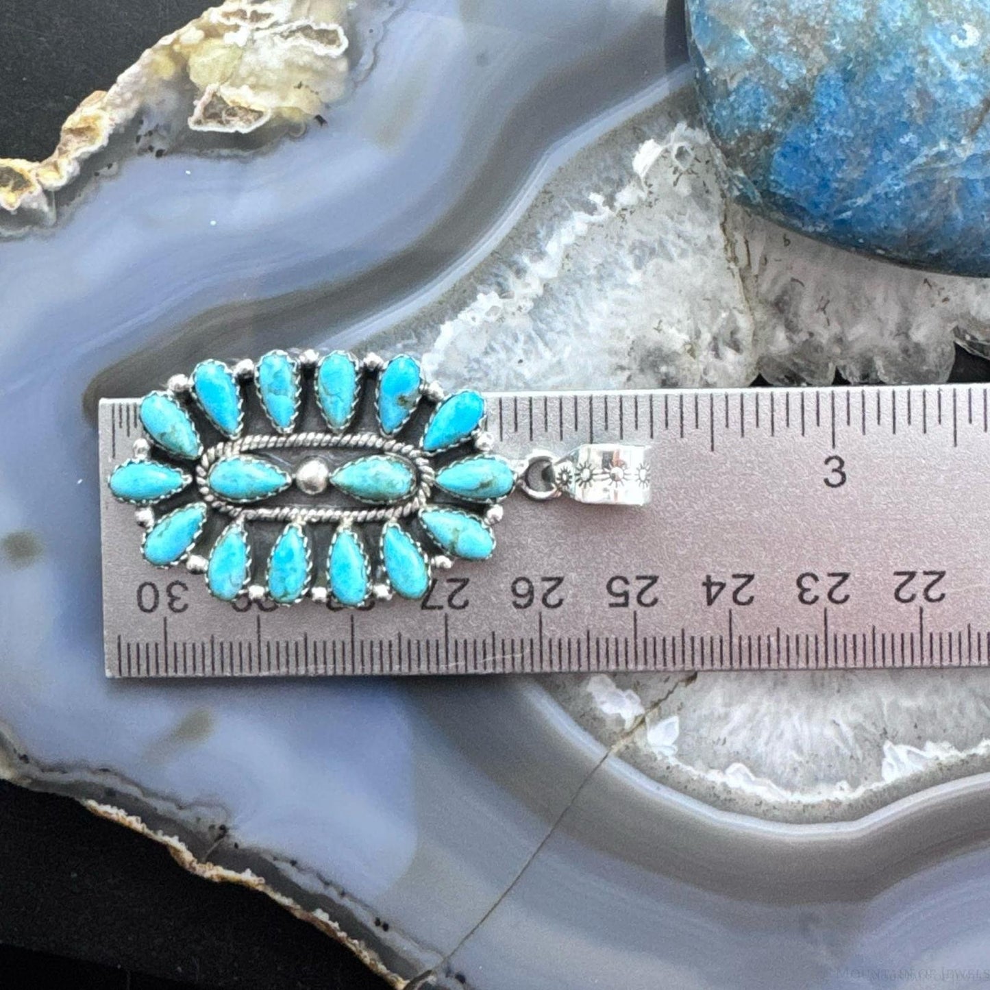 Sterling Silver Southwestern Style Turquoise Decorated Cluster Pendant For Women