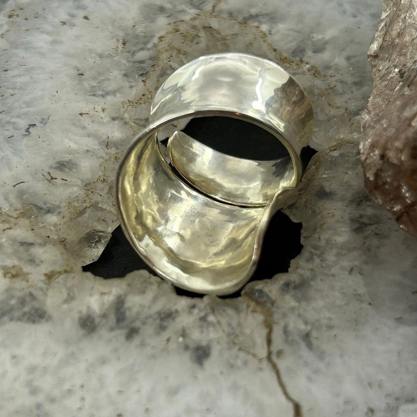 Sterling Silver Hammered Wide Warp Around Fashion Ring For Women, Taxco Mexico