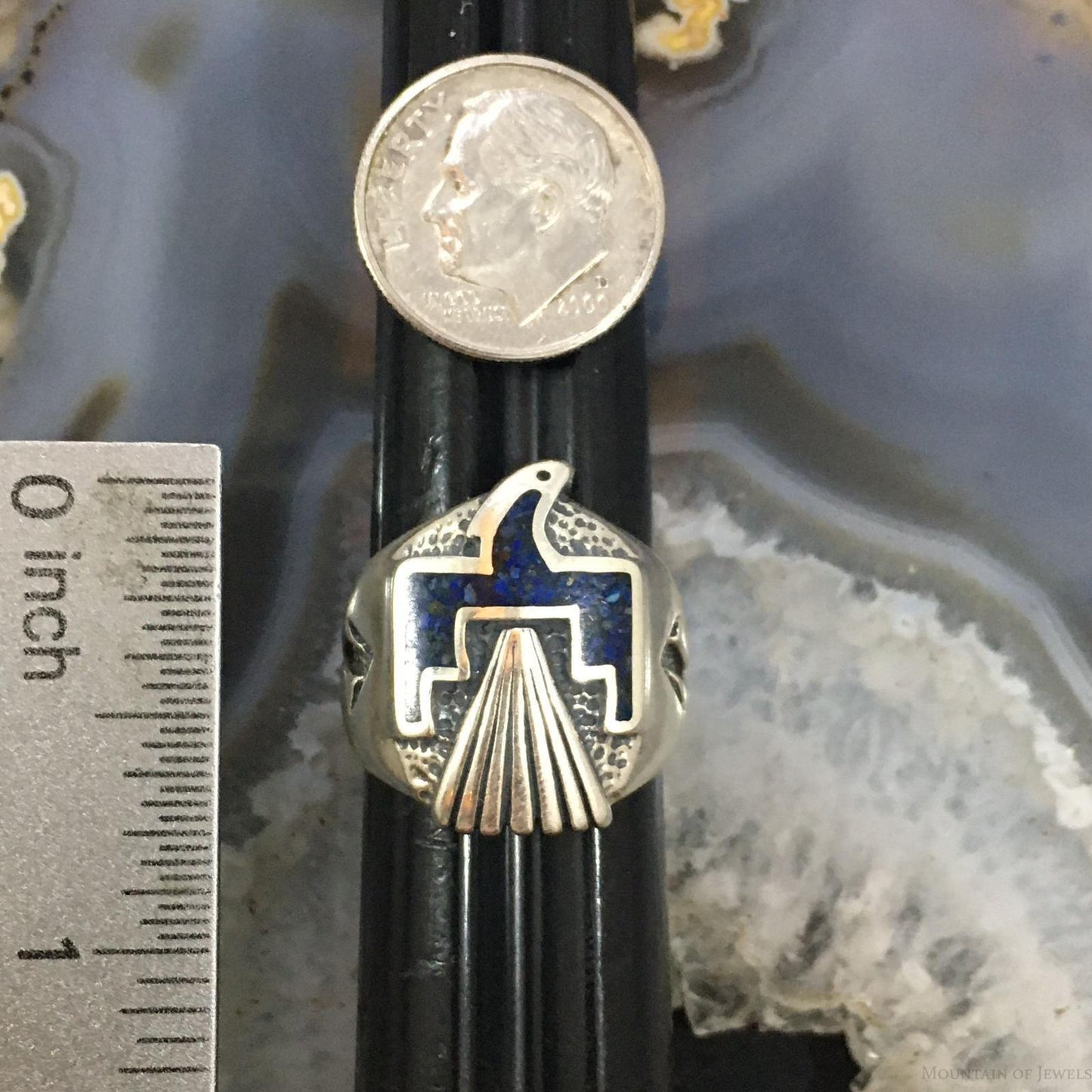 Carolyn Pollack Southwestern Style Sterling Silver Lapis Chip Inlay Thunderbird Ring For Women