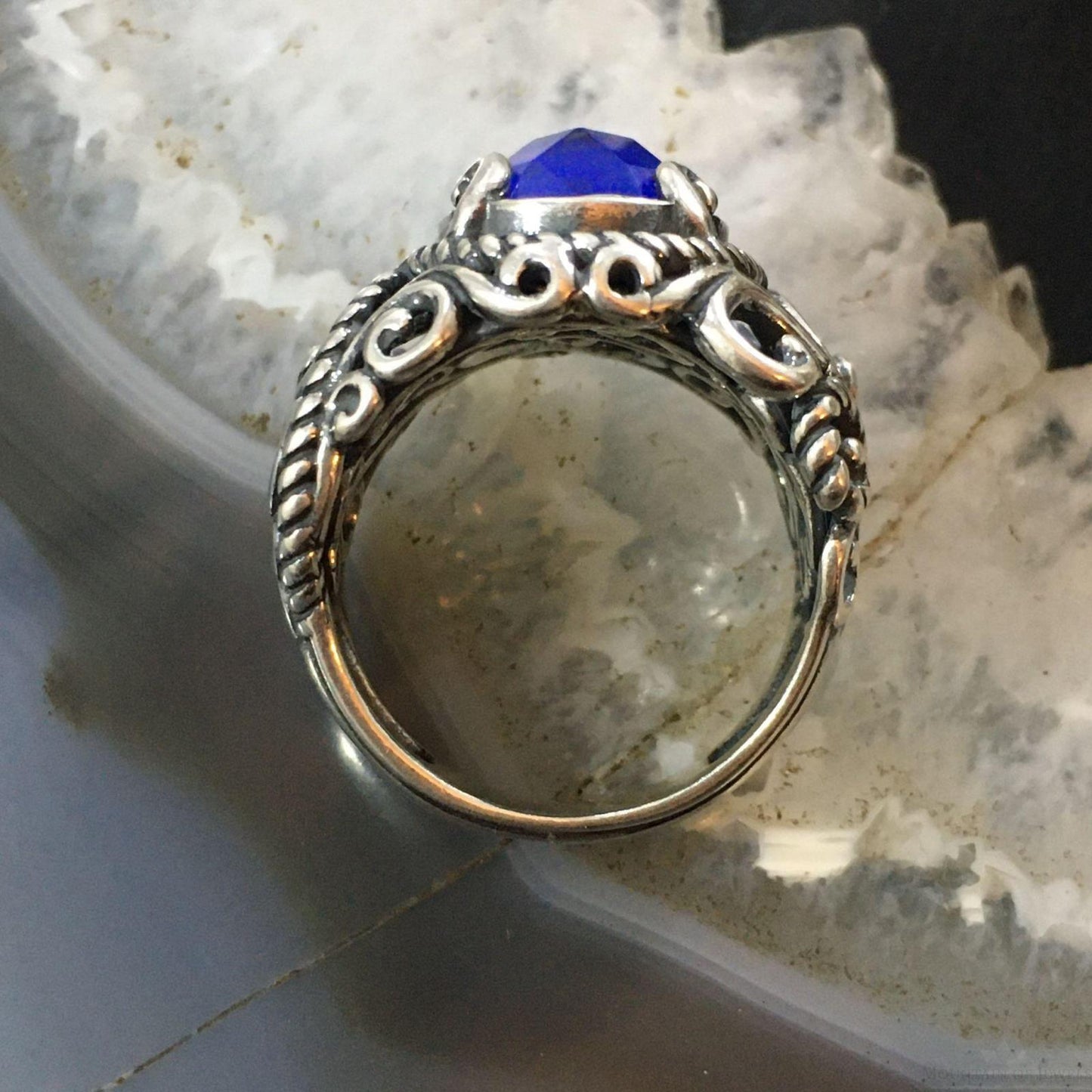 Carolyn Pollack Southwestern Style Sterling Lapis/Faceted Crystal Doublet Ring For Women