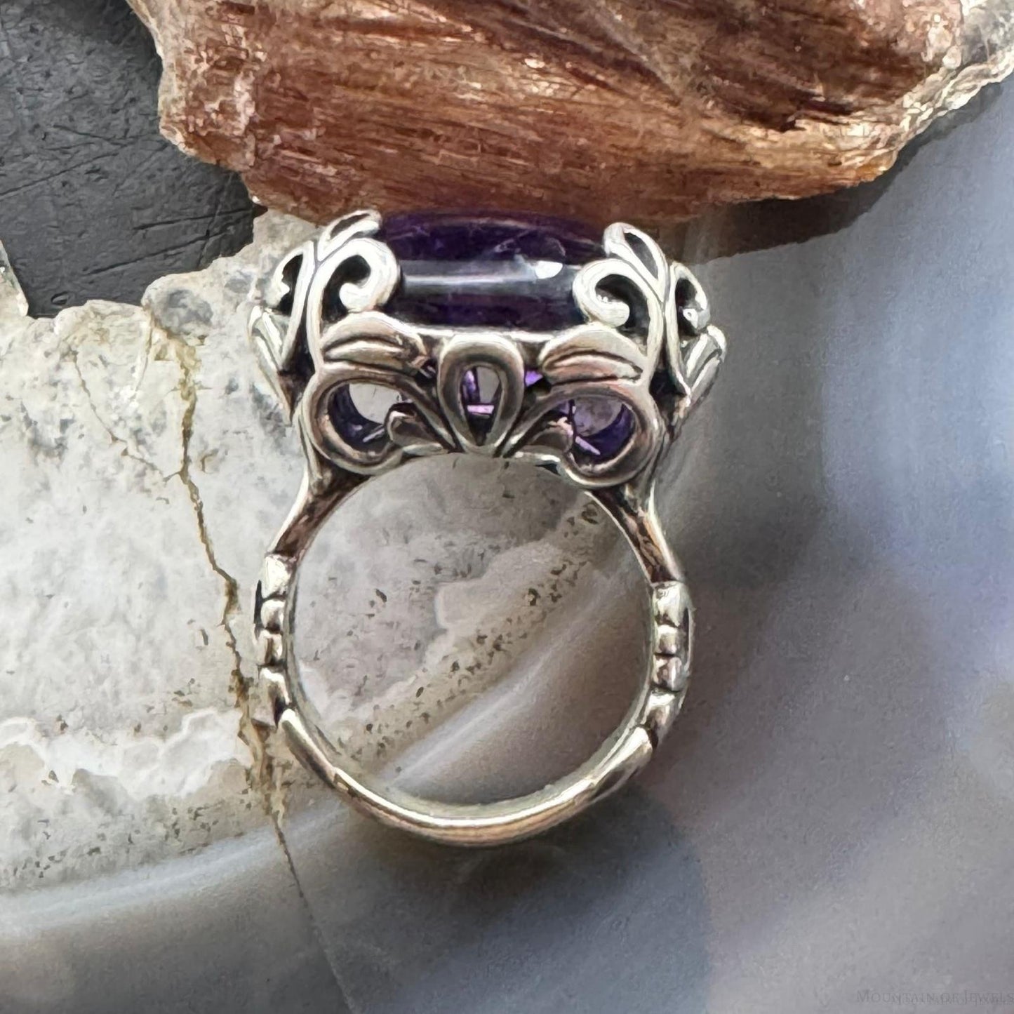 Carolyn Pollack Southwestern Style Sterling Silver Oval Amethyst Ring Size 7 For Women
