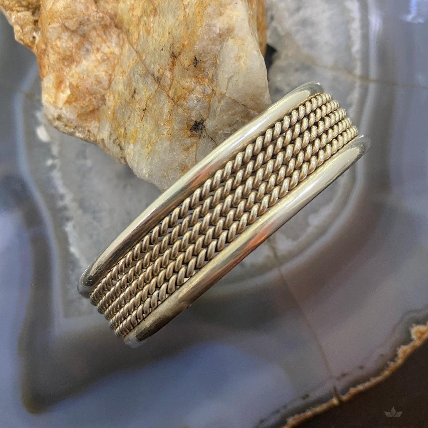 Vintage Native American Silver Rows Of Coils Flexible Bracelet For Women