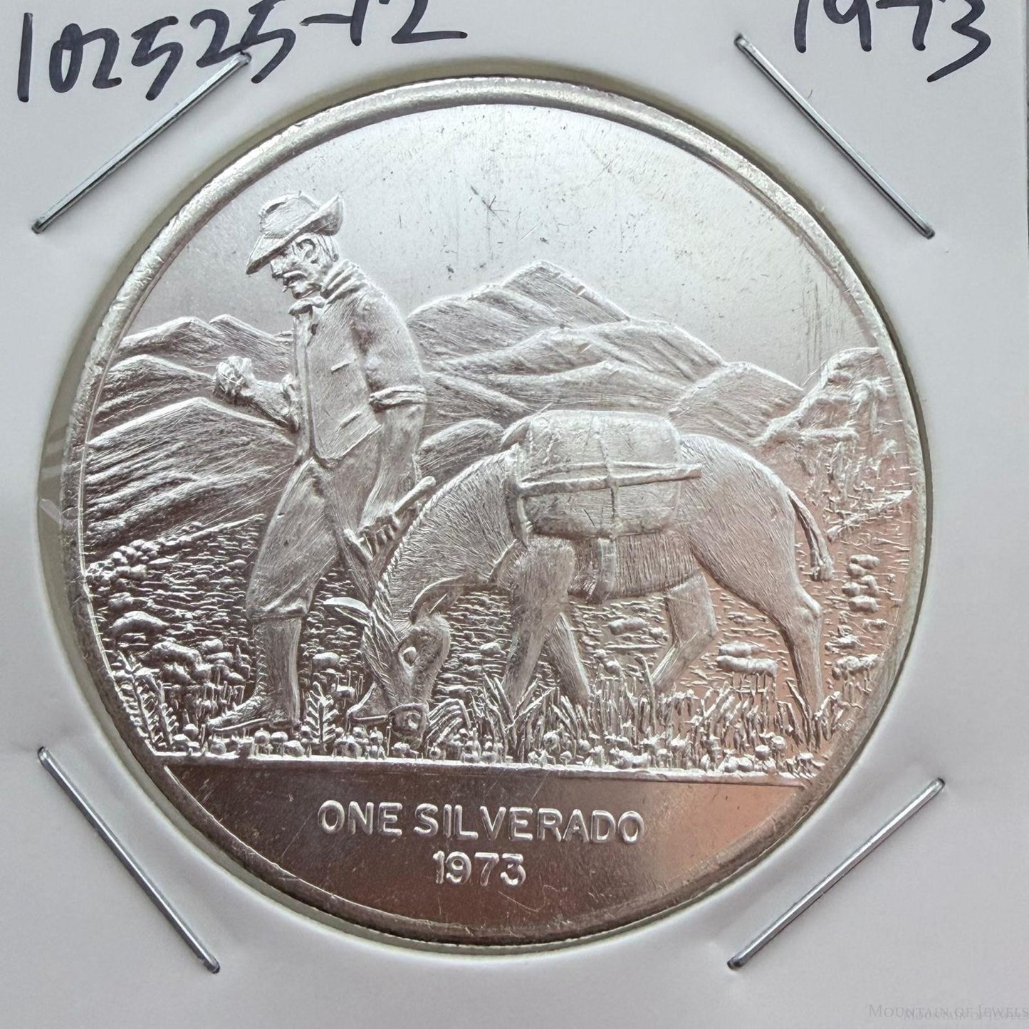 US 1973 One Troy Ounce .999 Fine Silver American Prospector w/Horse #102525-12