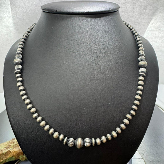 Sterling Silver Southwestern Style Navajo Pearl Beads 2-8 mm Necklace 18"-20" For Women
